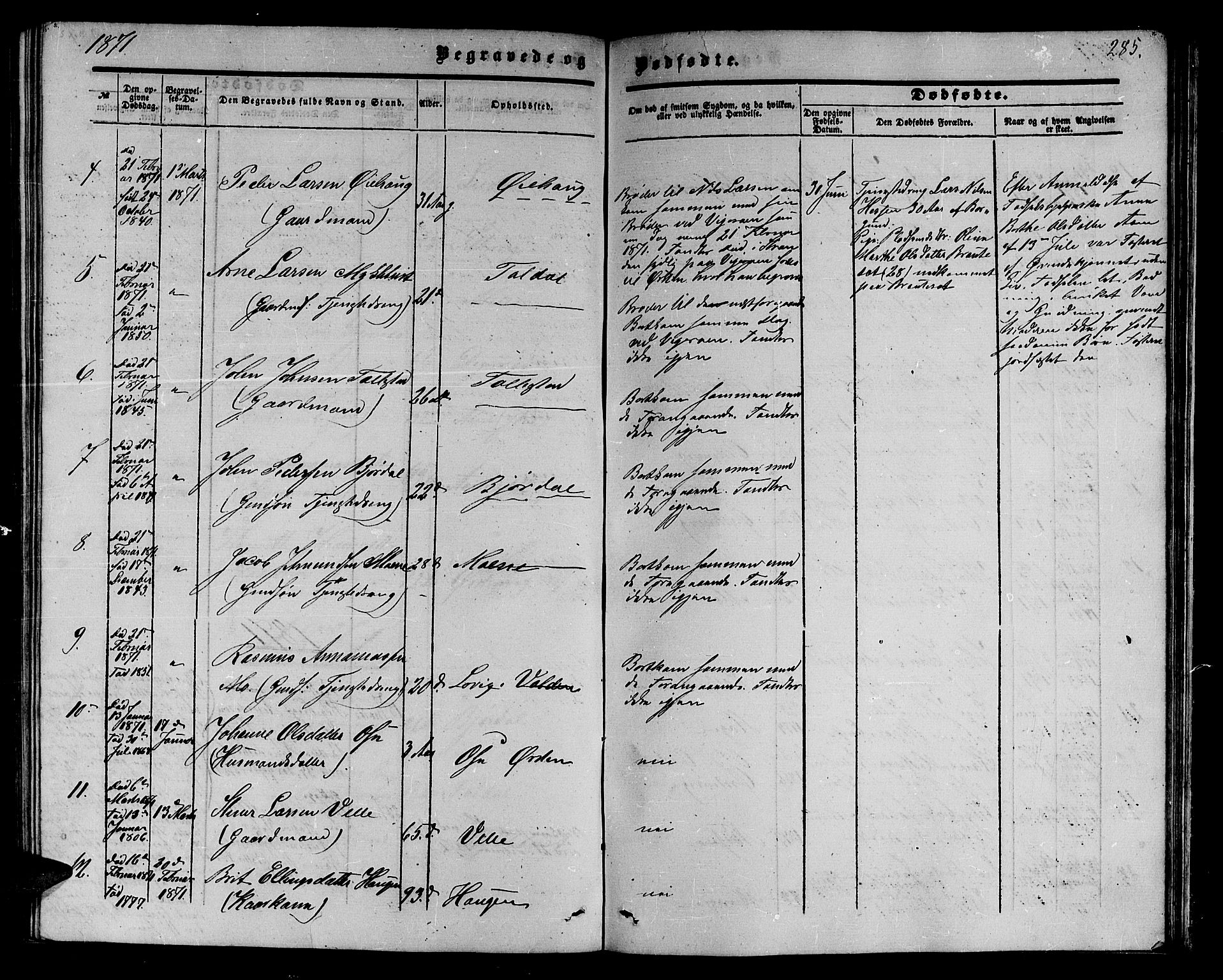 Ministerialprotokoller, klokkerbøker og fødselsregistre - Møre og Romsdal, AV/SAT-A-1454/513/L0188: Parish register (copy) no. 513C02, 1865-1882, p. 285