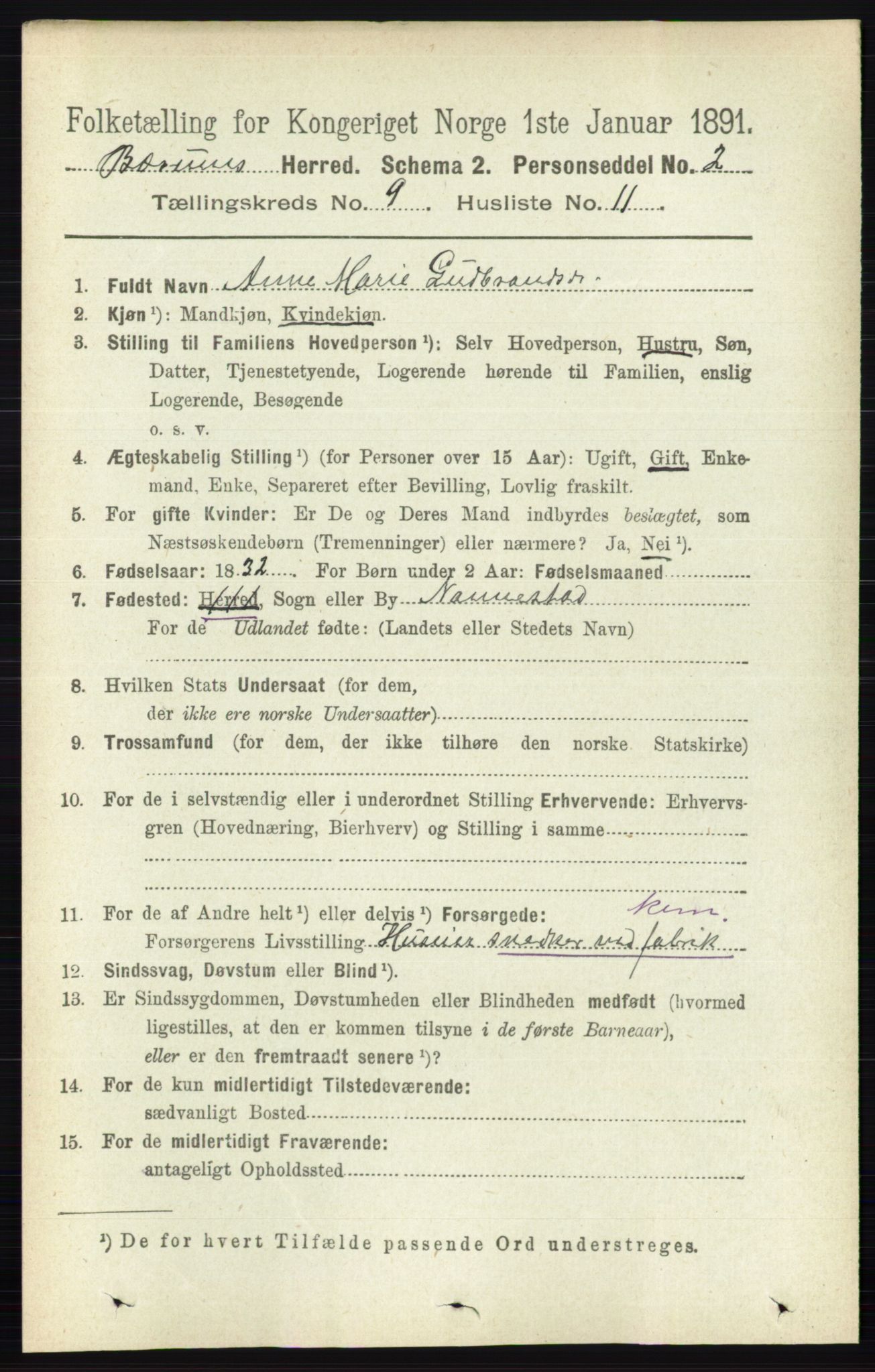 RA, 1891 census for 0219 Bærum, 1891, p. 5222