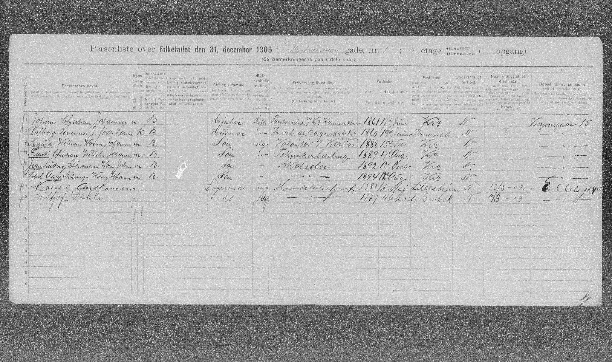 OBA, Municipal Census 1905 for Kristiania, 1905, p. 35031