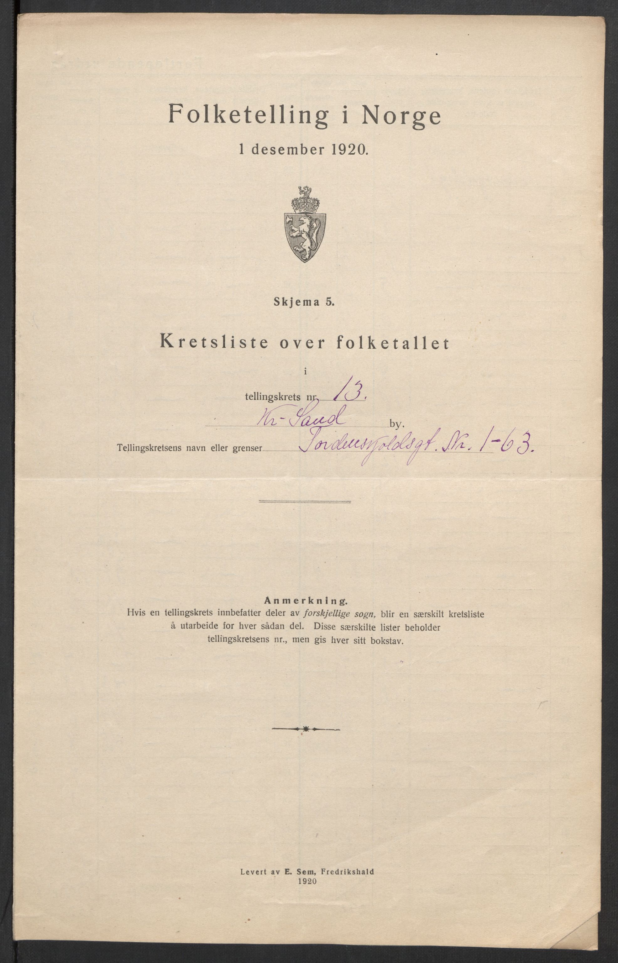 SAK, 1920 census for Kristiansand, 1920, p. 43