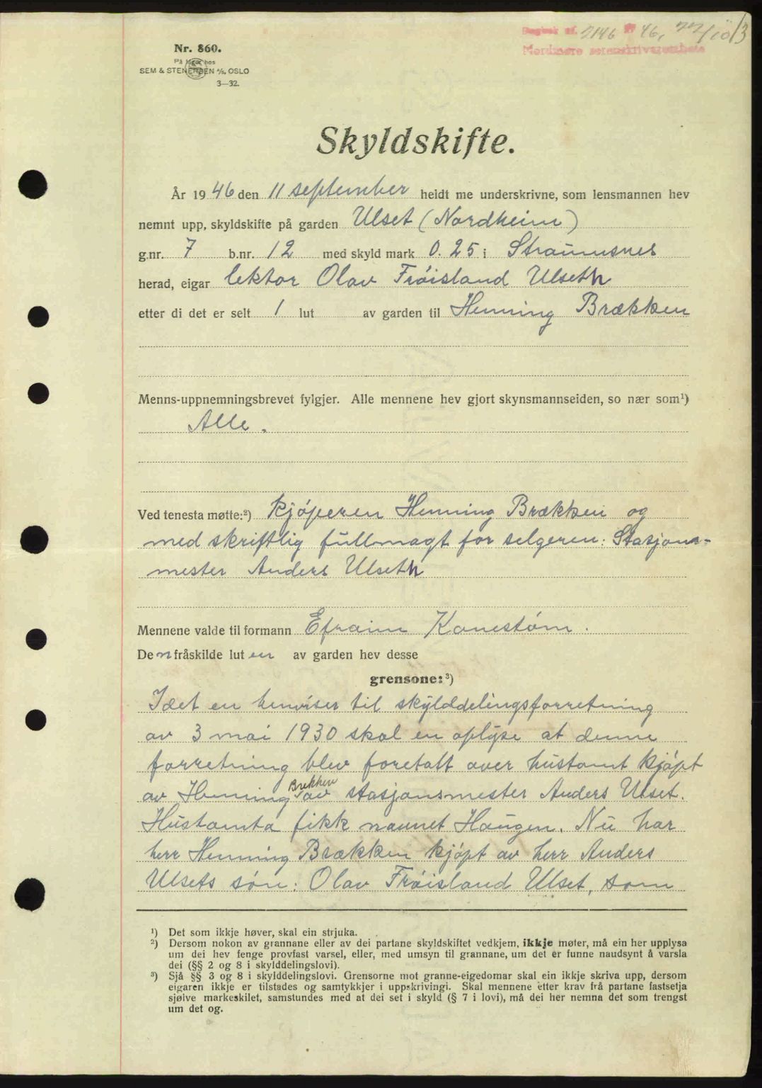 Nordmøre sorenskriveri, AV/SAT-A-4132/1/2/2Ca: Mortgage book no. A103, 1946-1947, Diary no: : 2146/1946