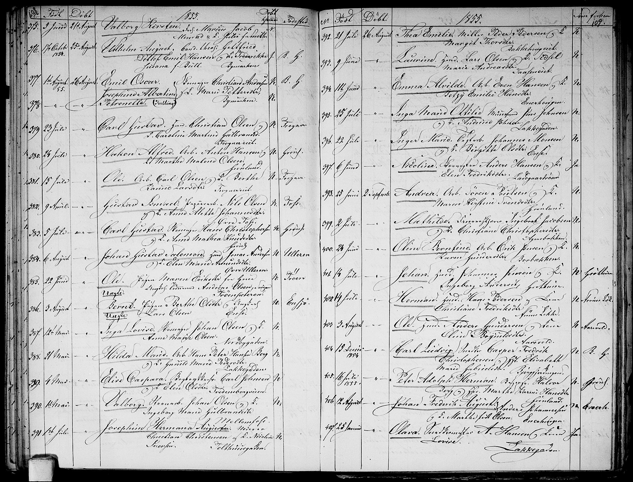 Aker prestekontor kirkebøker, AV/SAO-A-10861/G/L0010: Parish register (copy) no. 10, 1852-1859, p. 108-109