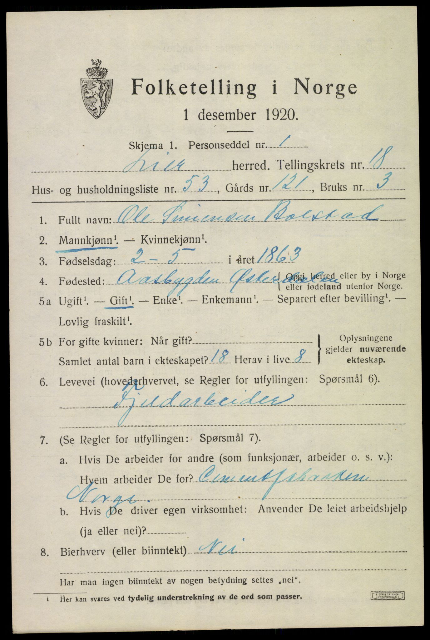 SAKO, 1920 census for Lier, 1920, p. 26100