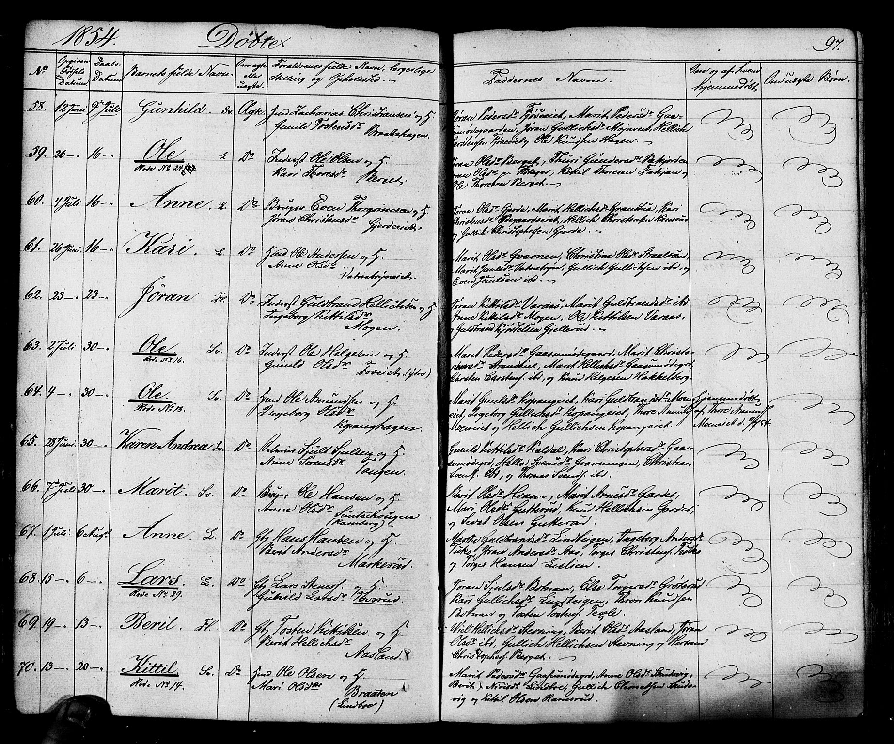 Flesberg kirkebøker, SAKO/A-18/F/Fa/L0006: Parish register (official) no. I 6, 1834-1860, p. 97