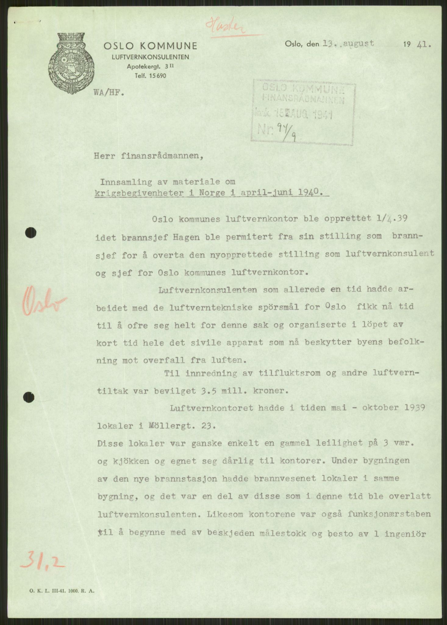 Forsvaret, Forsvarets krigshistoriske avdeling, AV/RA-RAFA-2017/Y/Ya/L0013: II-C-11-31 - Fylkesmenn.  Rapporter om krigsbegivenhetene 1940., 1940, p. 551