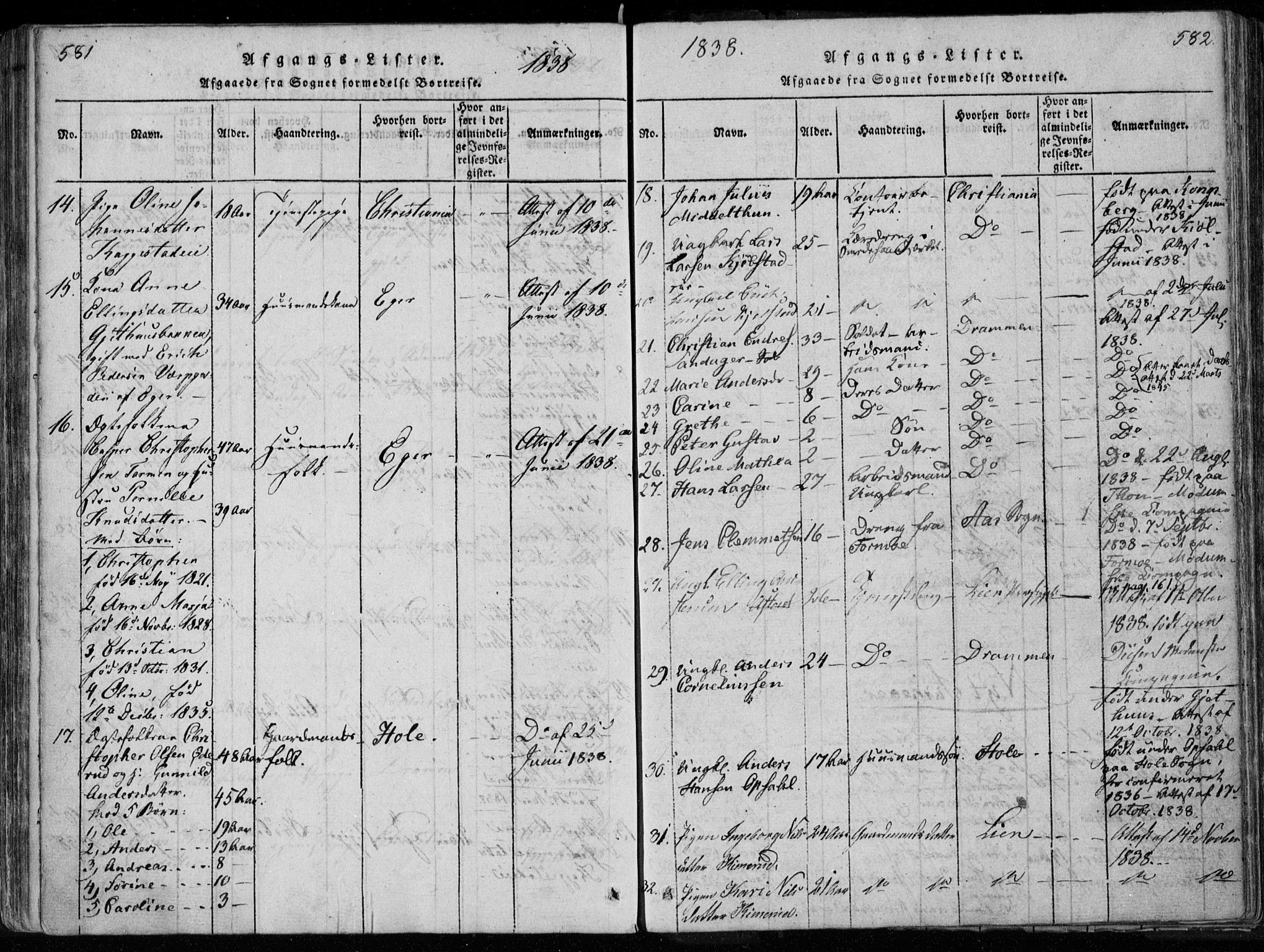 Modum kirkebøker, AV/SAKO-A-234/F/Fa/L0005: Parish register (official) no. 5, 1824-1841, p. 581-582