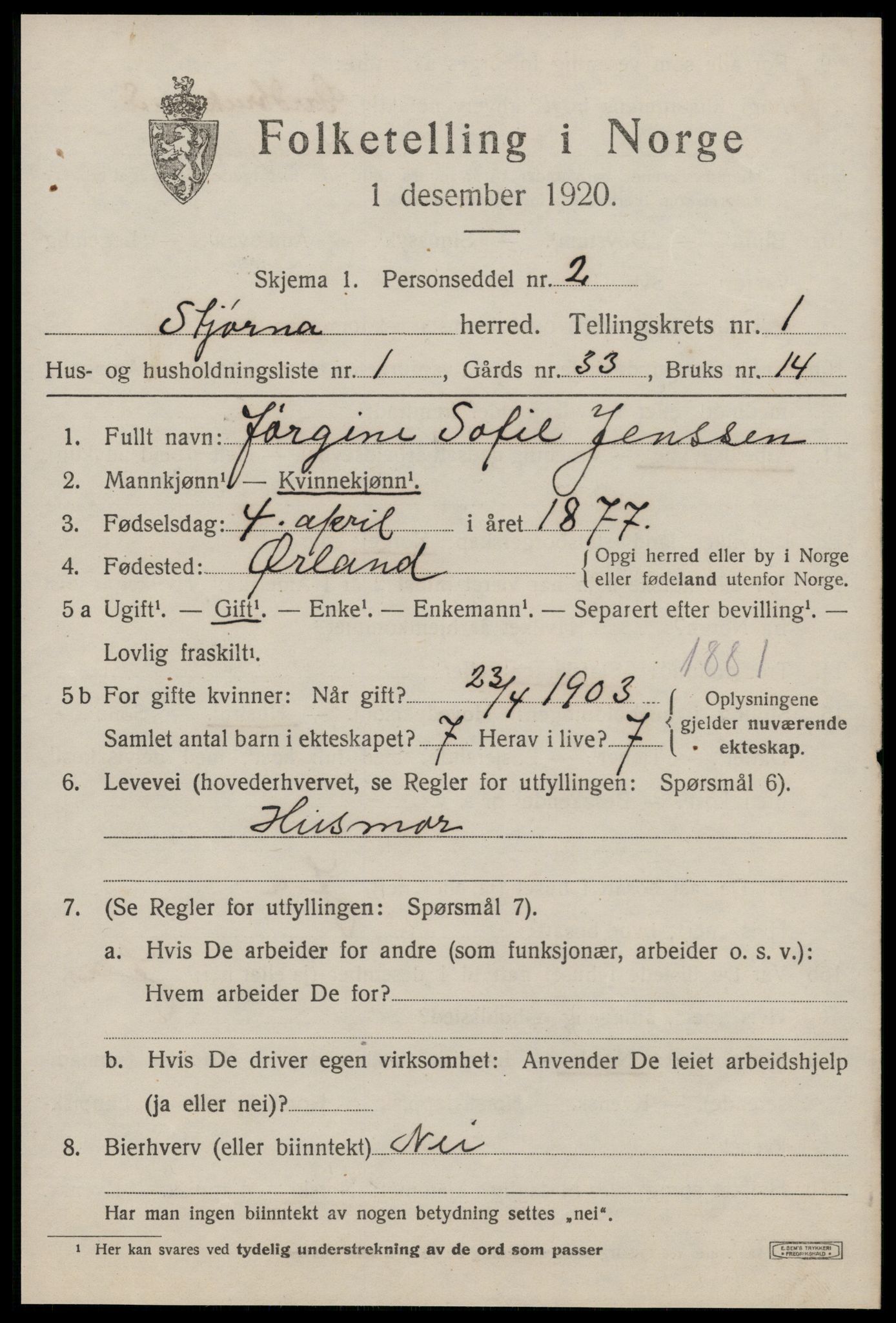 SAT, 1920 census for Stjørna, 1920, p. 942