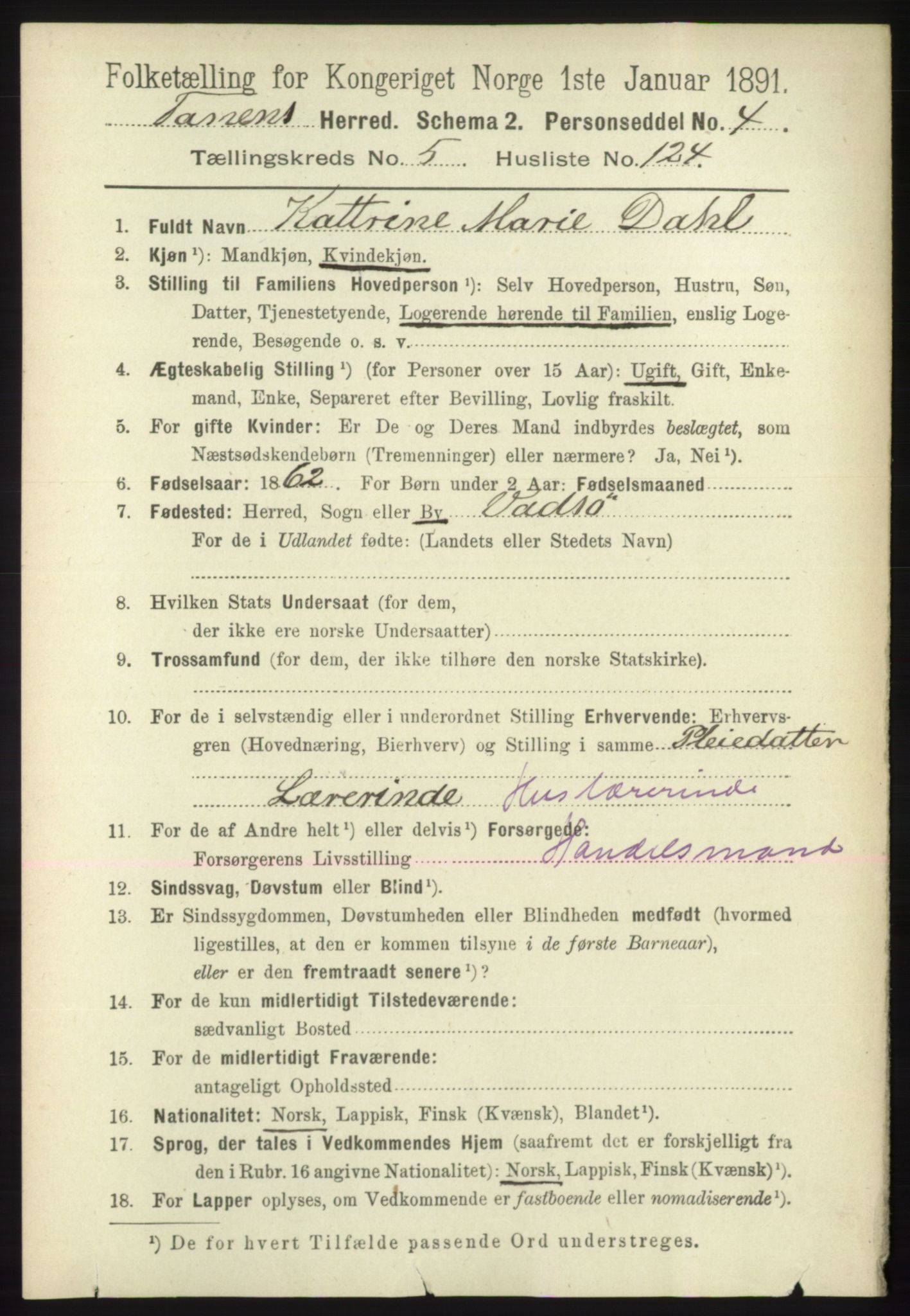 RA, 1891 census for 2025 Tana, 1891, p. 2744