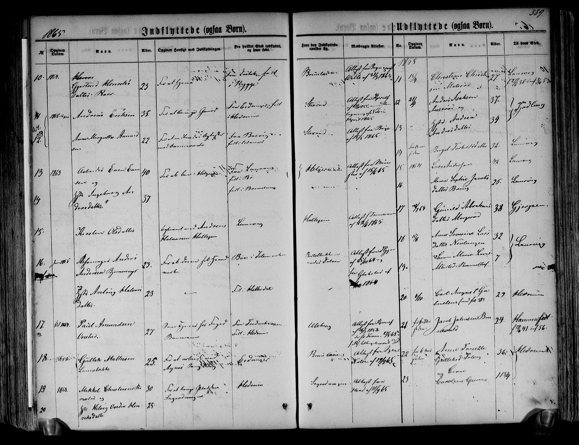 Brunlanes kirkebøker, AV/SAKO-A-342/F/Fa/L0005: Parish register (official) no. I 5, 1862-1877, p. 389