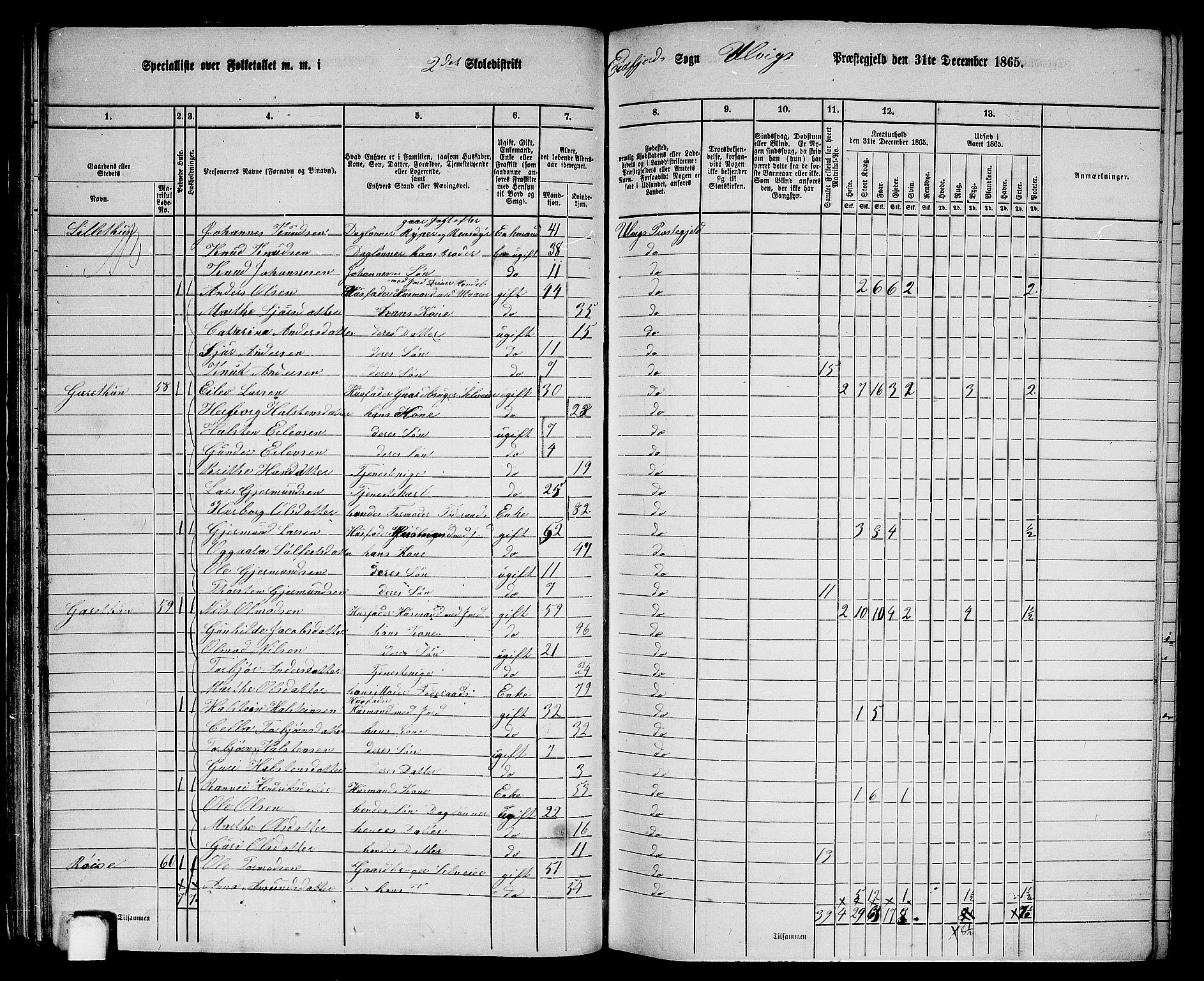 RA, 1865 census for Ulvik, 1865, p. 43