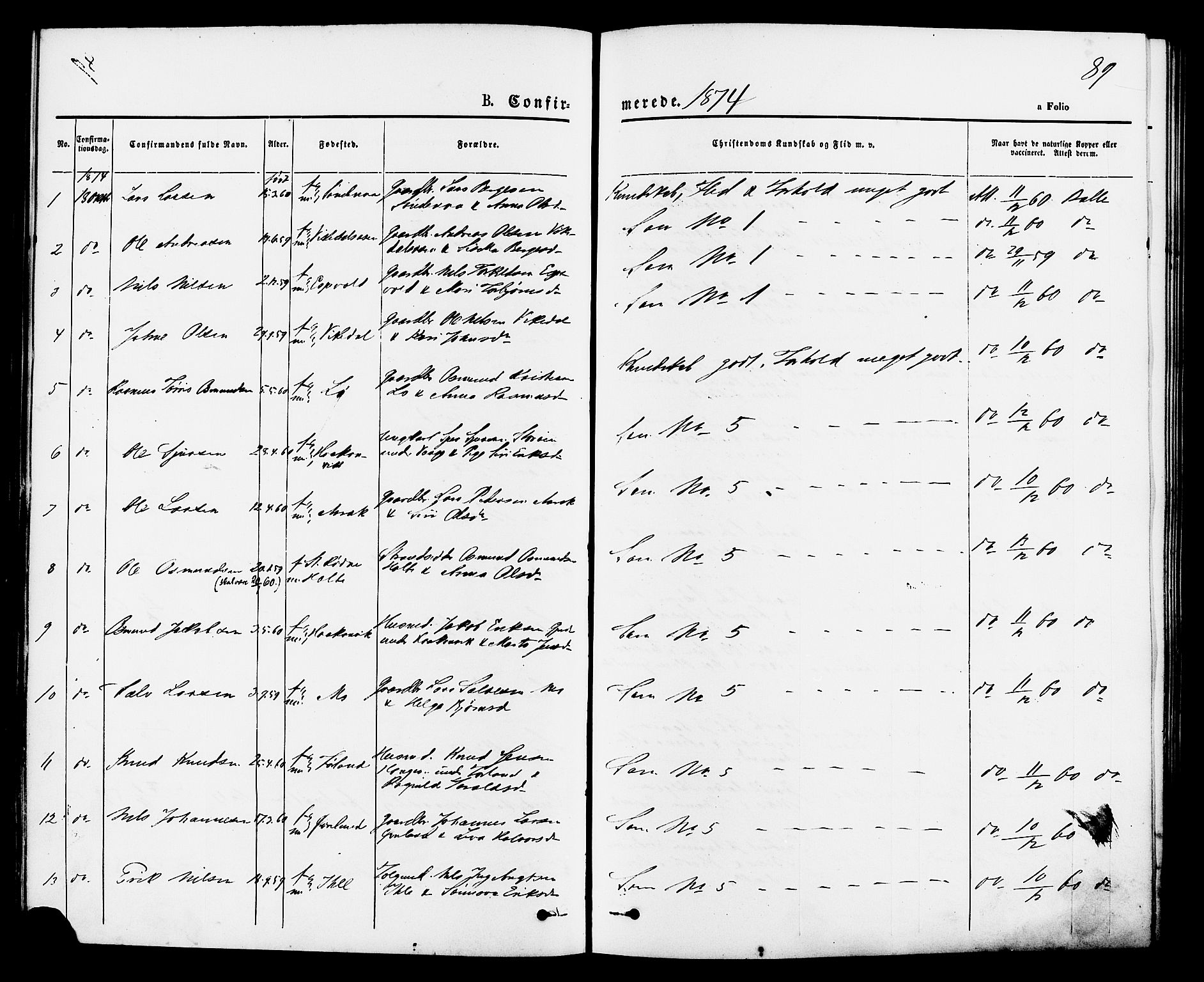 Vikedal sokneprestkontor, AV/SAST-A-101840/01/IV: Parish register (official) no. A 7, 1868-1883, p. 89