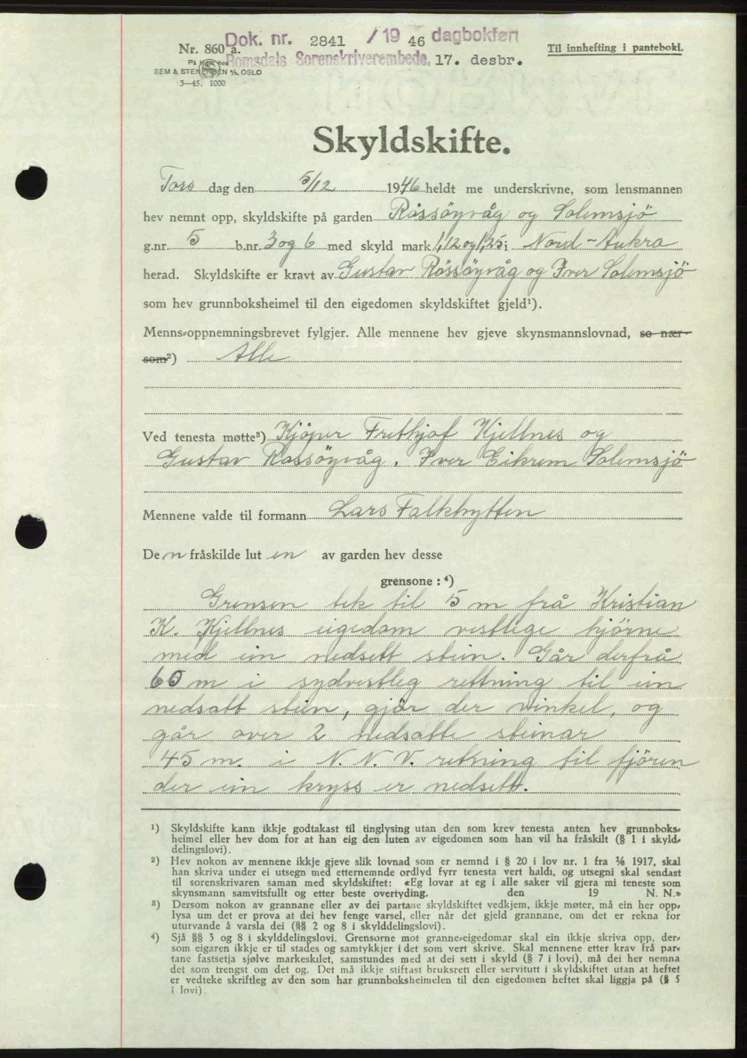 Romsdal sorenskriveri, AV/SAT-A-4149/1/2/2C: Mortgage book no. A21, 1946-1946, Diary no: : 2841/1946