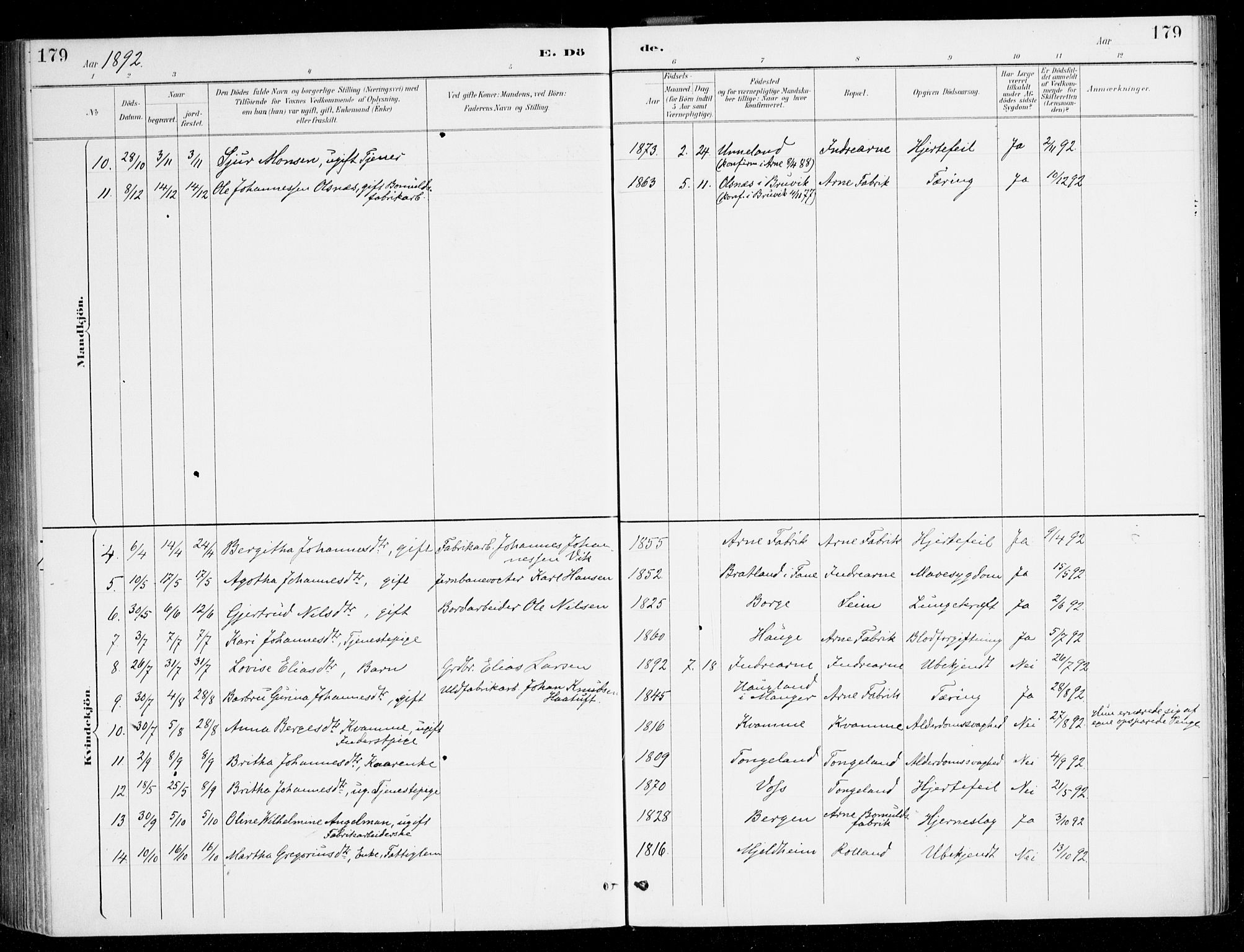 Haus sokneprestembete, AV/SAB-A-75601/H/Haa/Haad/L0001: Parish register (official) no. D 1, 1887-1898, p. 179