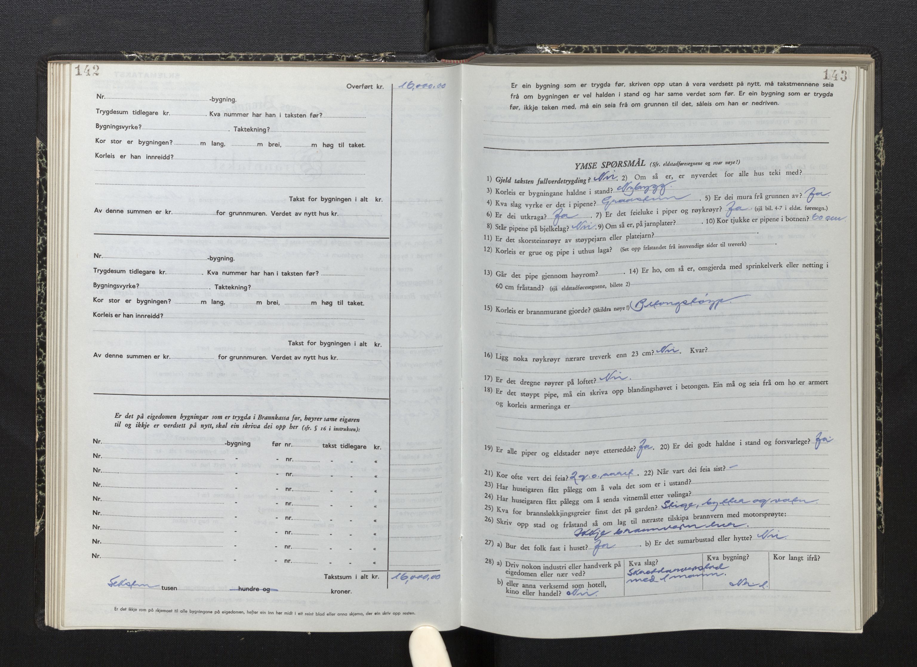 Lensmannen i Jostedal, AV/SAB-A-28601/0012/L0007: Branntakstprotokoll, skjematakst, 1949-1955, p. 142-143