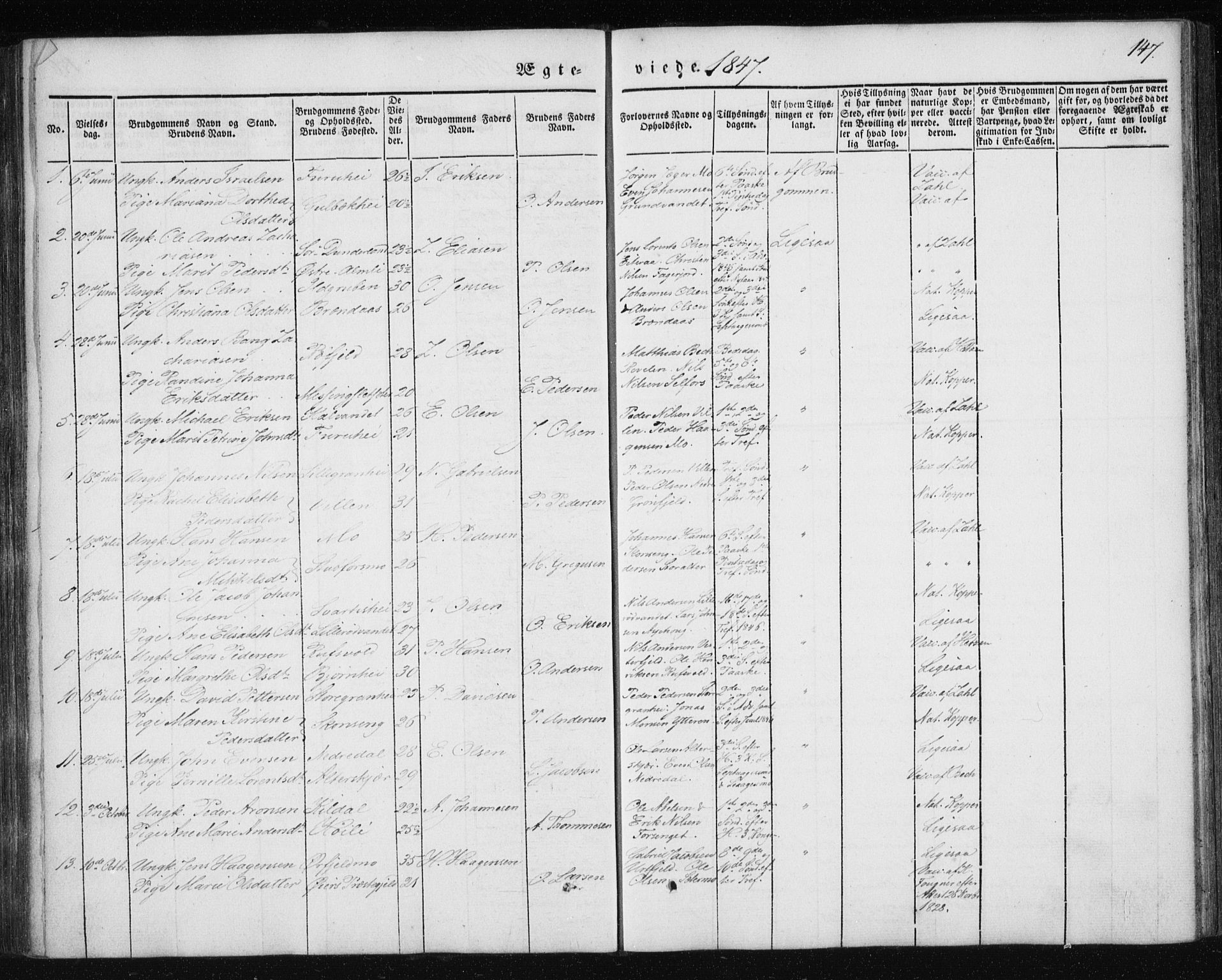 Ministerialprotokoller, klokkerbøker og fødselsregistre - Nordland, SAT/A-1459/827/L0391: Parish register (official) no. 827A03, 1842-1852, p. 147