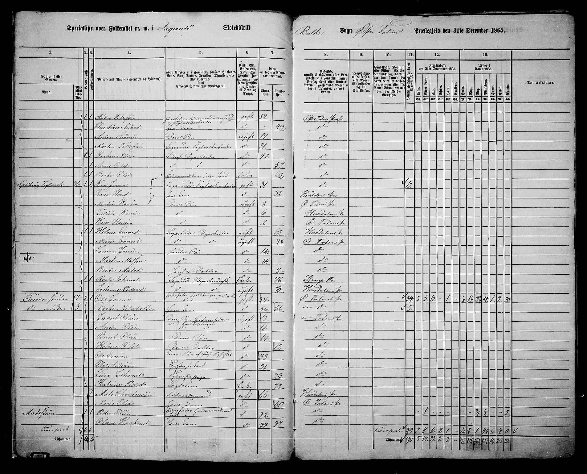 RA, 1865 census for Østre Toten, 1865, p. 16