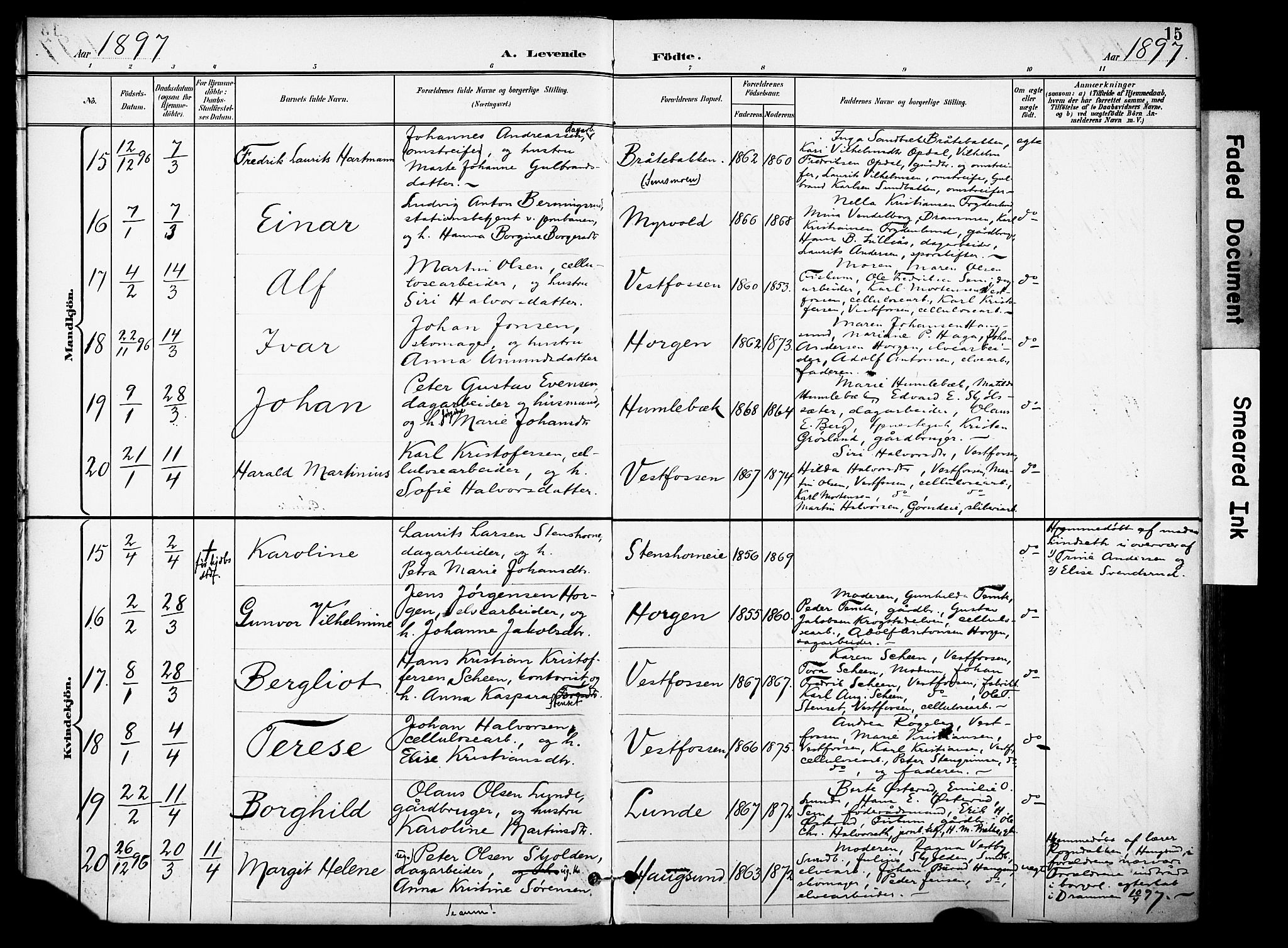 Eiker kirkebøker, AV/SAKO-A-4/F/Fb/L0003: Parish register (official) no. II 3, 1896-1942, p. 15