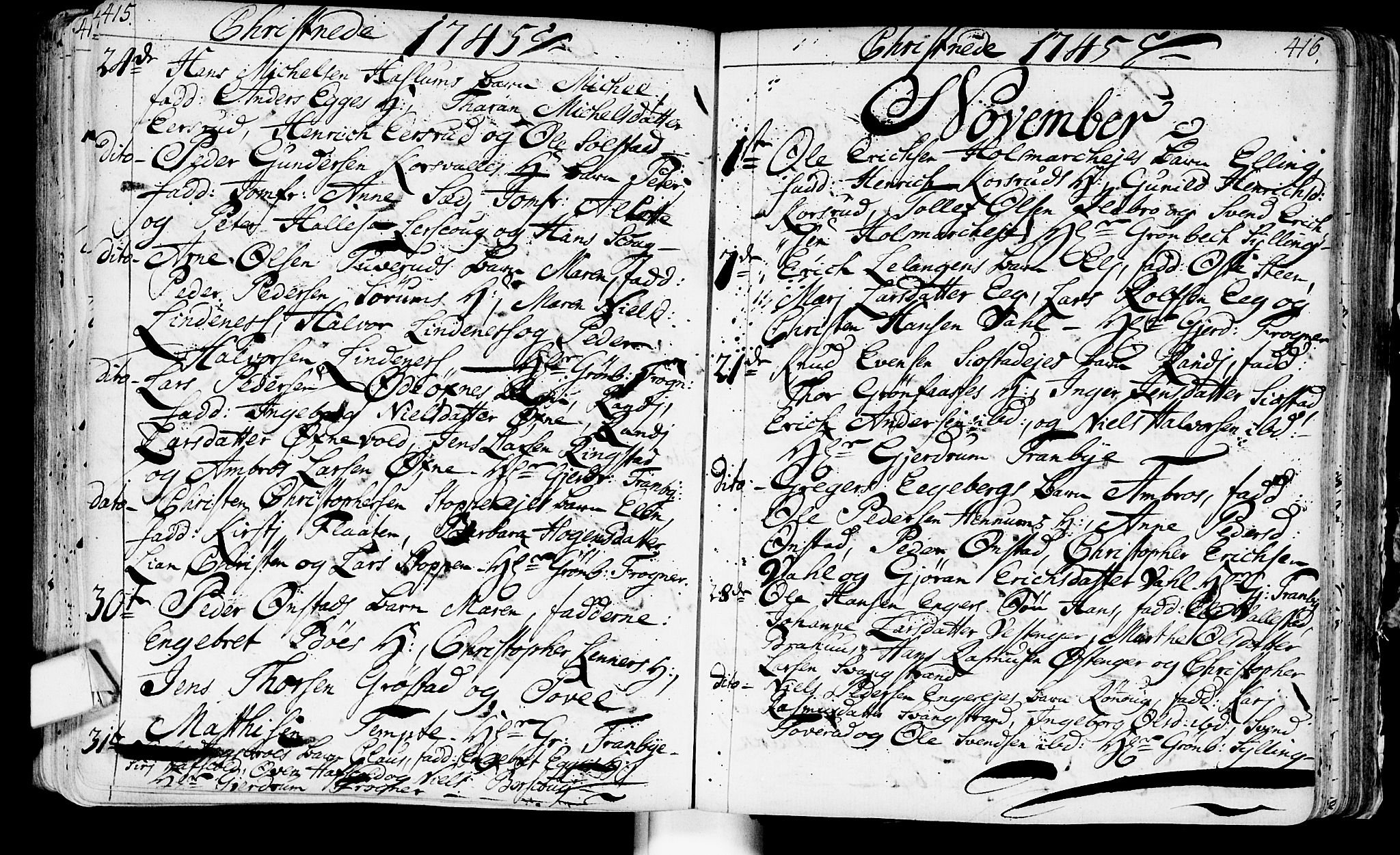 Lier kirkebøker, AV/SAKO-A-230/F/Fa/L0003: Parish register (official) no. I 3, 1727-1748, p. 415-416