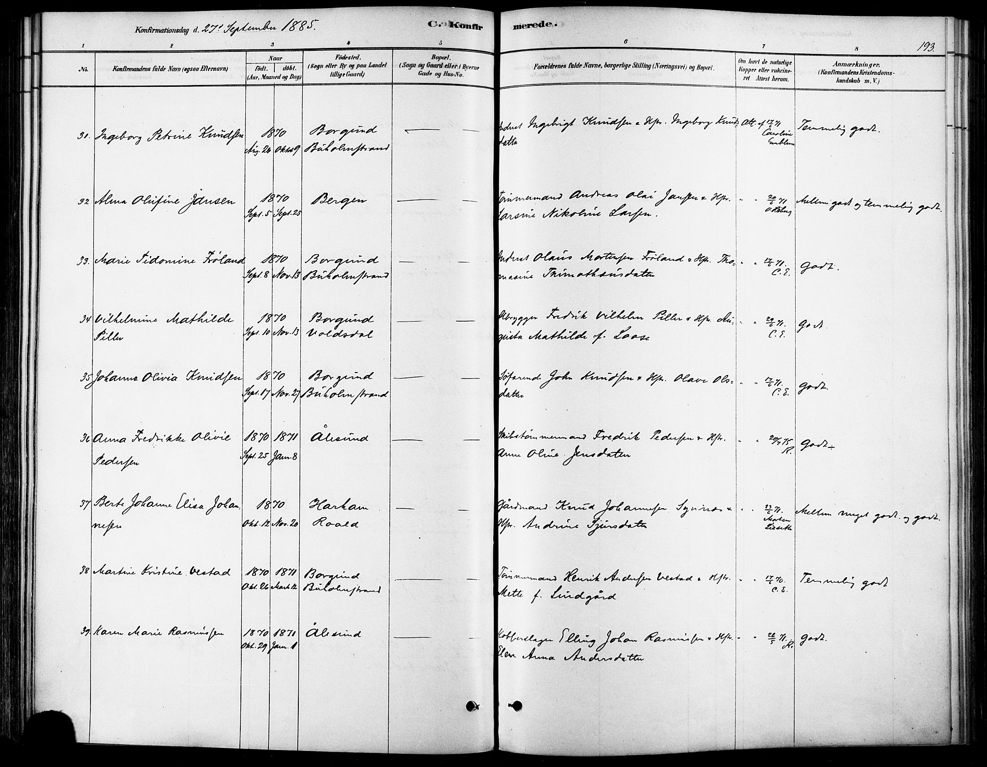 Ministerialprotokoller, klokkerbøker og fødselsregistre - Møre og Romsdal, AV/SAT-A-1454/529/L0454: Parish register (official) no. 529A04, 1878-1885, p. 193