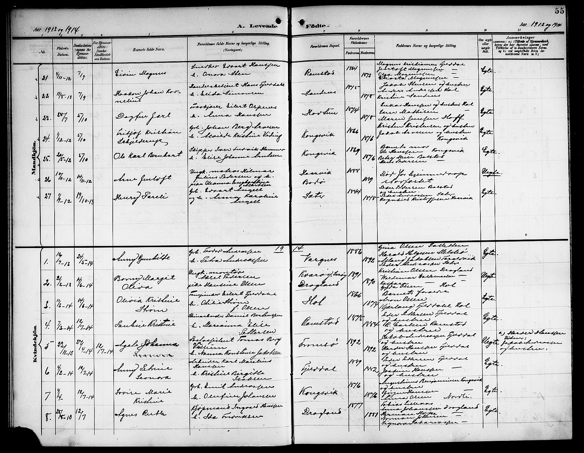 Ministerialprotokoller, klokkerbøker og fødselsregistre - Nordland, AV/SAT-A-1459/865/L0932: Parish register (copy) no. 865C04, 1901-1917, p. 55