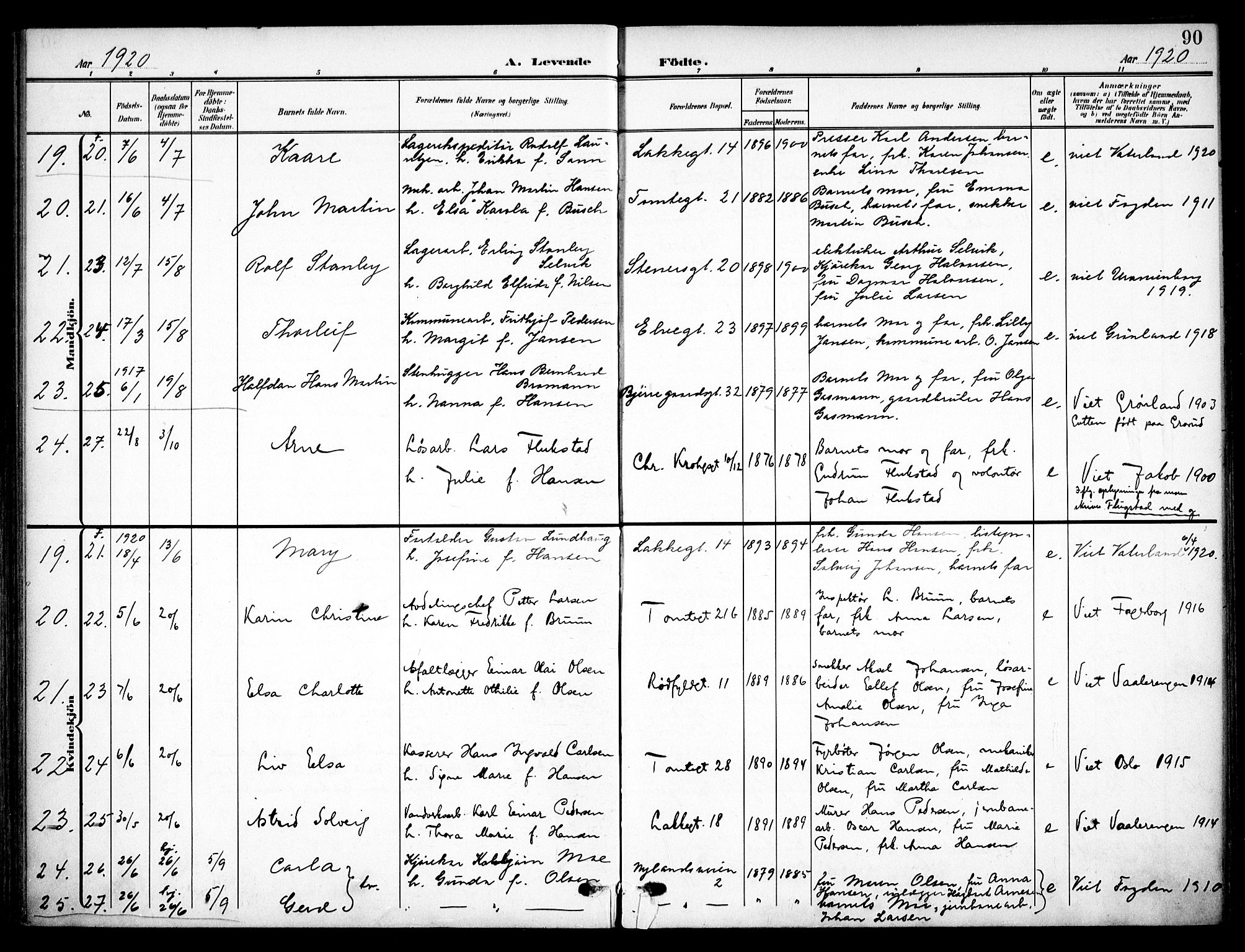 Vaterland prestekontor Kirkebøker, AV/SAO-A-10880/F/Fa/L0001: Parish register (official) no. 1, 1907-1930, p. 90