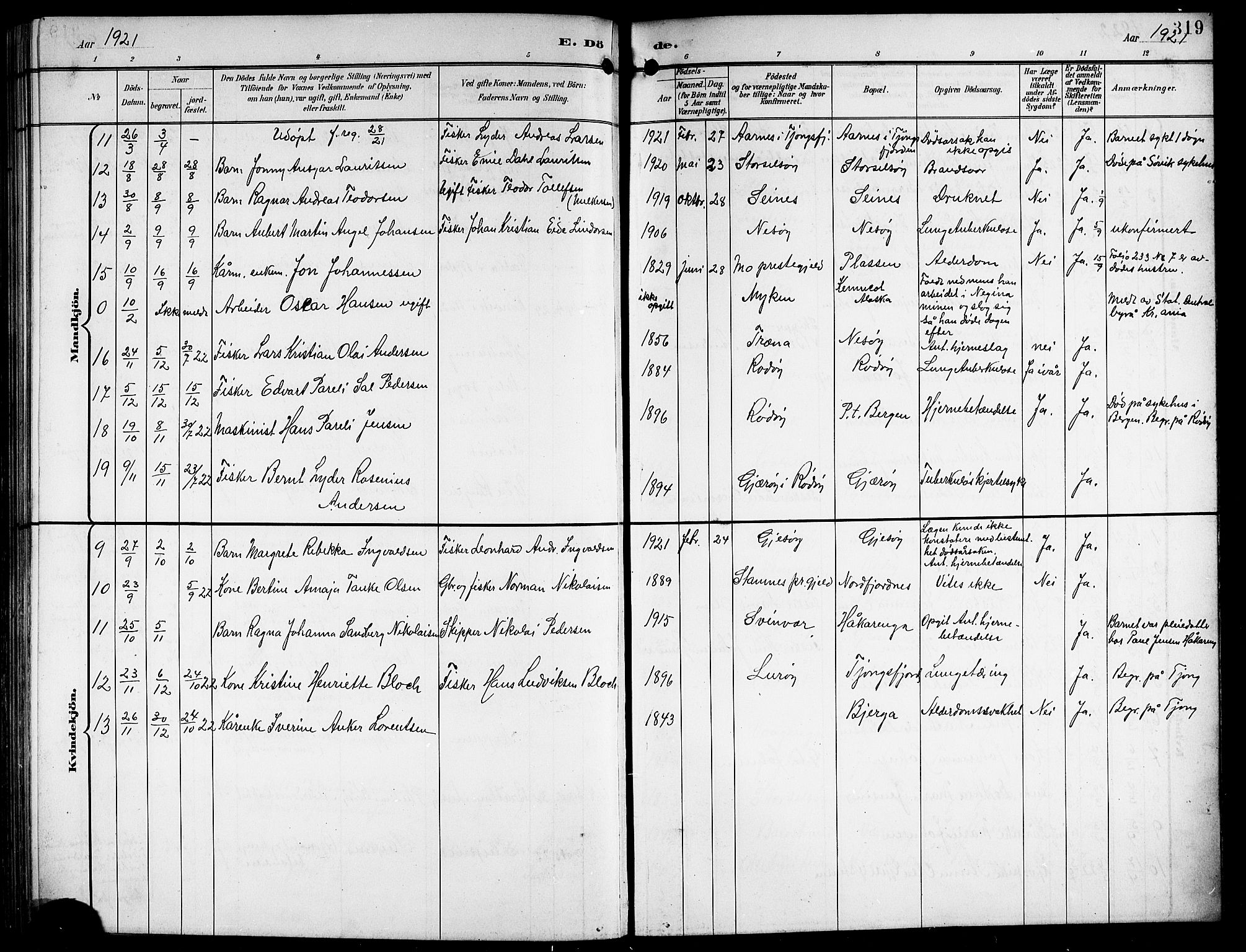 Ministerialprotokoller, klokkerbøker og fødselsregistre - Nordland, AV/SAT-A-1459/841/L0621: Parish register (copy) no. 841C05, 1897-1923, p. 319