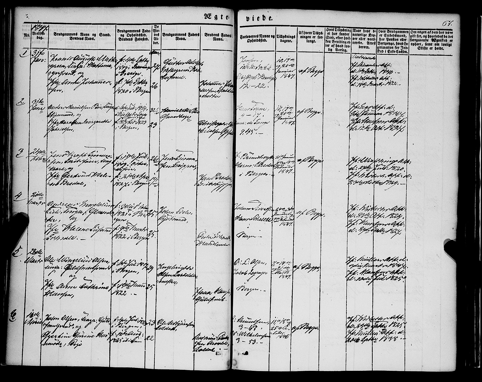 Nykirken Sokneprestembete, AV/SAB-A-77101/H/Haa/L0031: Parish register (official) no. D 1, 1834-1861, p. 67