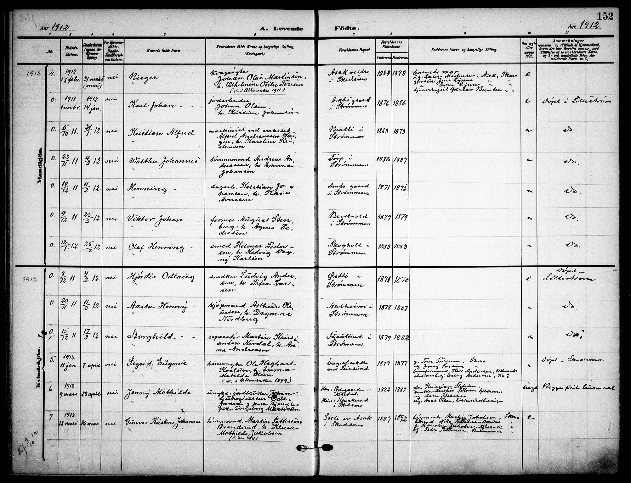 Skedsmo prestekontor Kirkebøker, AV/SAO-A-10033a/F/Fa/L0015: Parish register (official) no. I 15, 1902-1917, p. 152