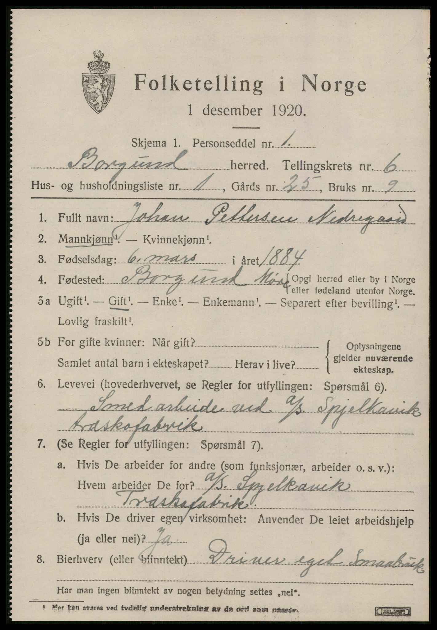 SAT, 1920 census for Borgund, 1920, p. 5108