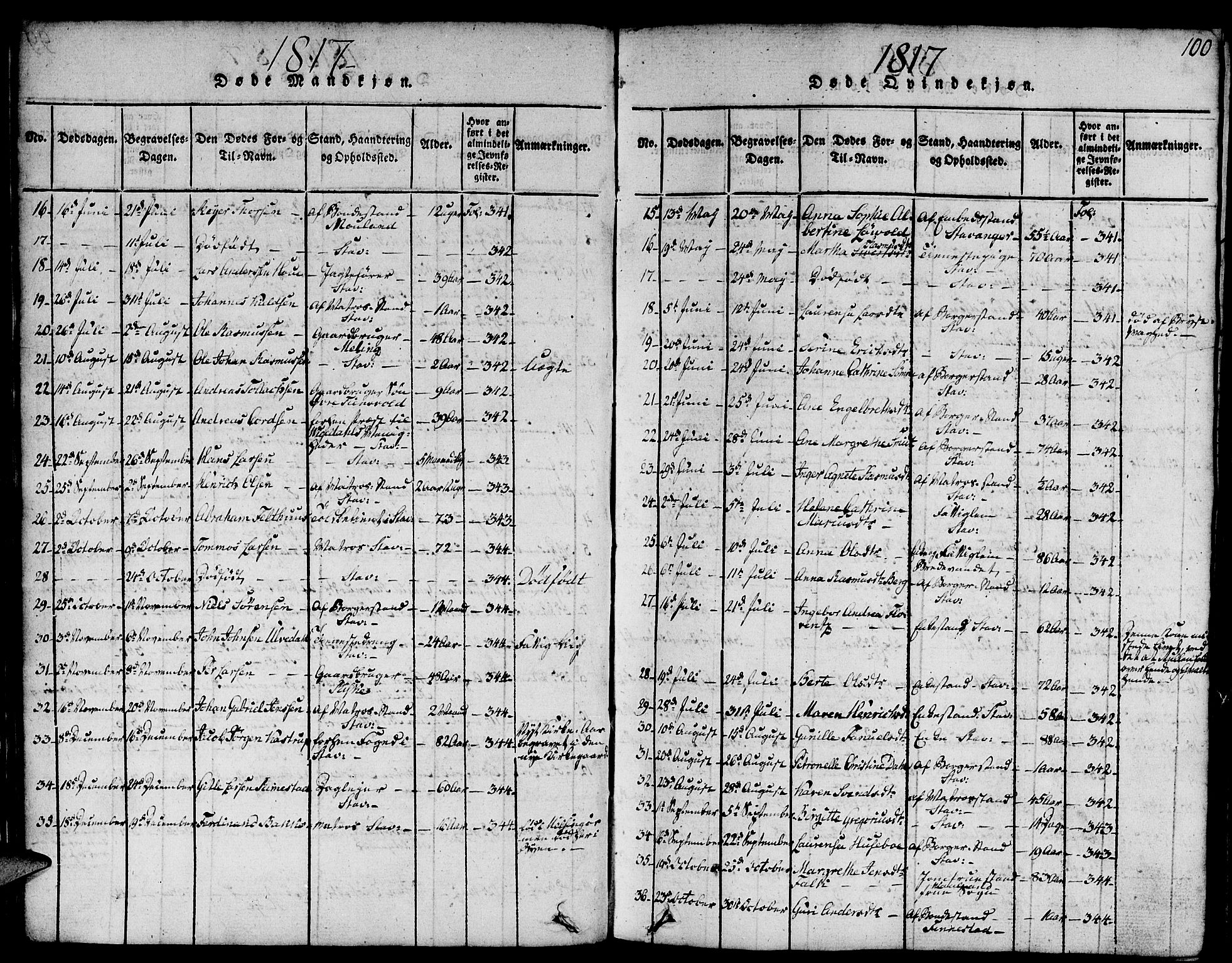 Domkirken sokneprestkontor, SAST/A-101812/001/30/30BA/L0008: Parish register (official) no. A 8, 1816-1821, p. 100