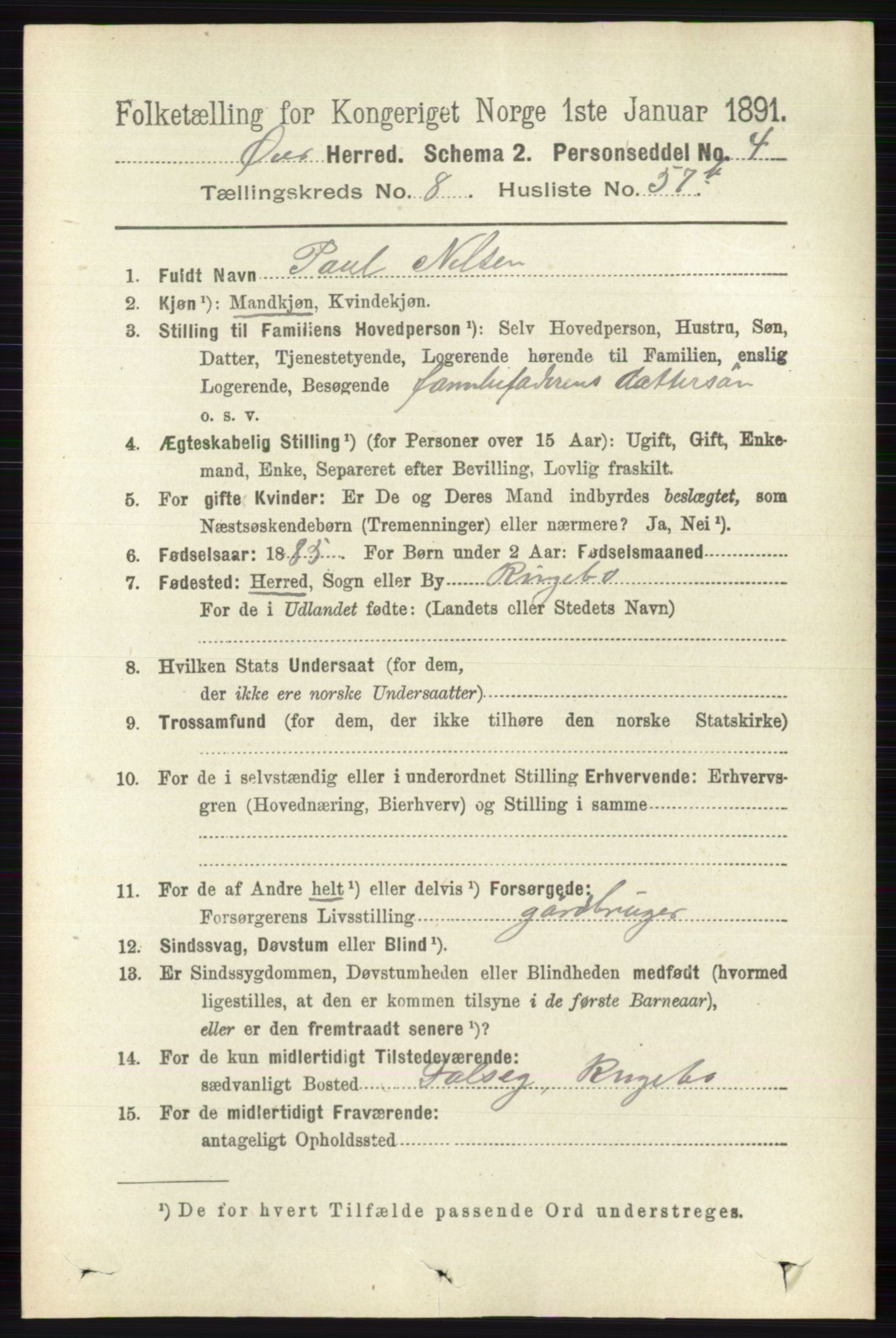 RA, 1891 census for 0521 Øyer, 1891, p. 3075