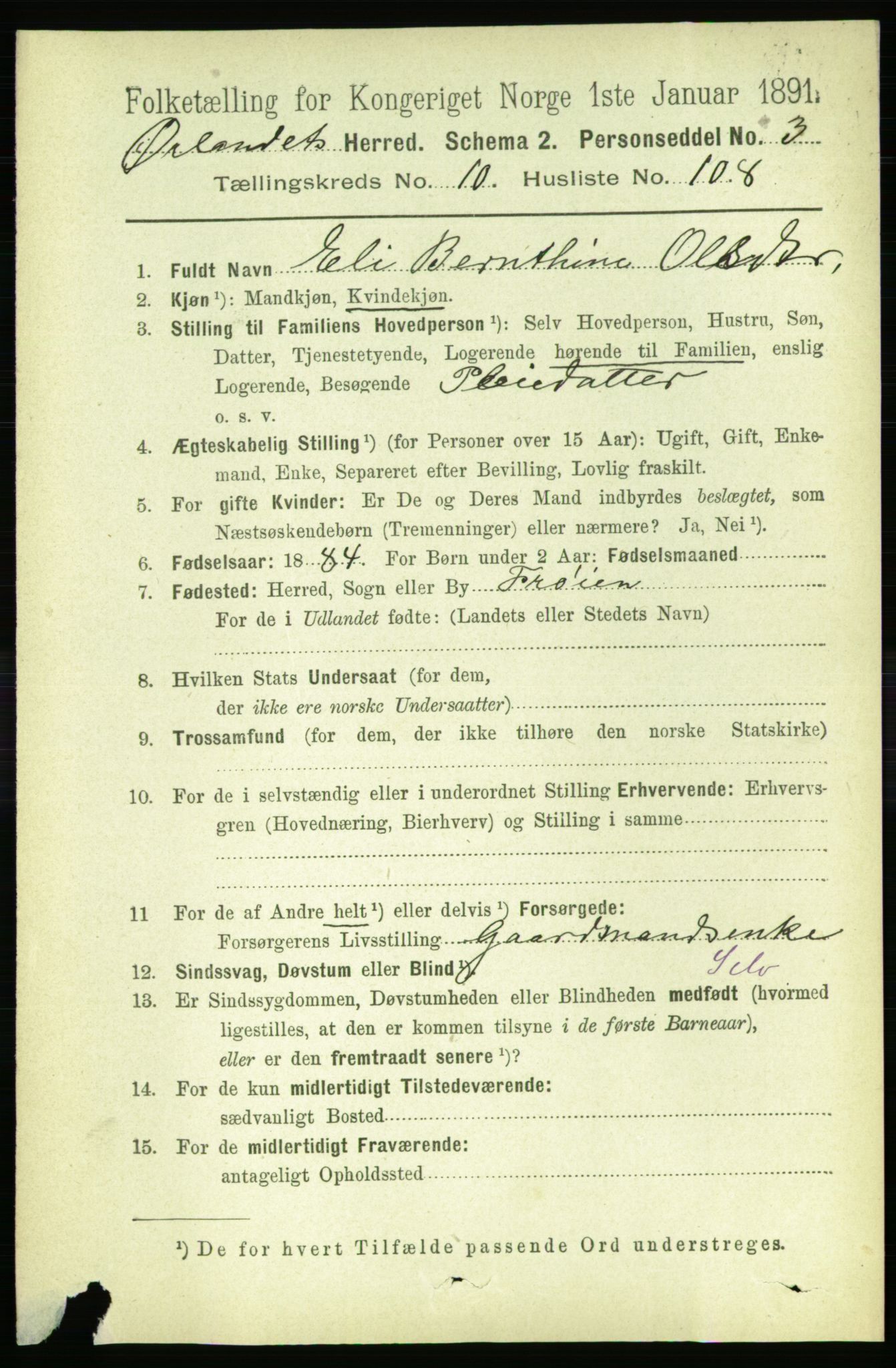 RA, 1891 census for 1621 Ørland, 1891, p. 4850