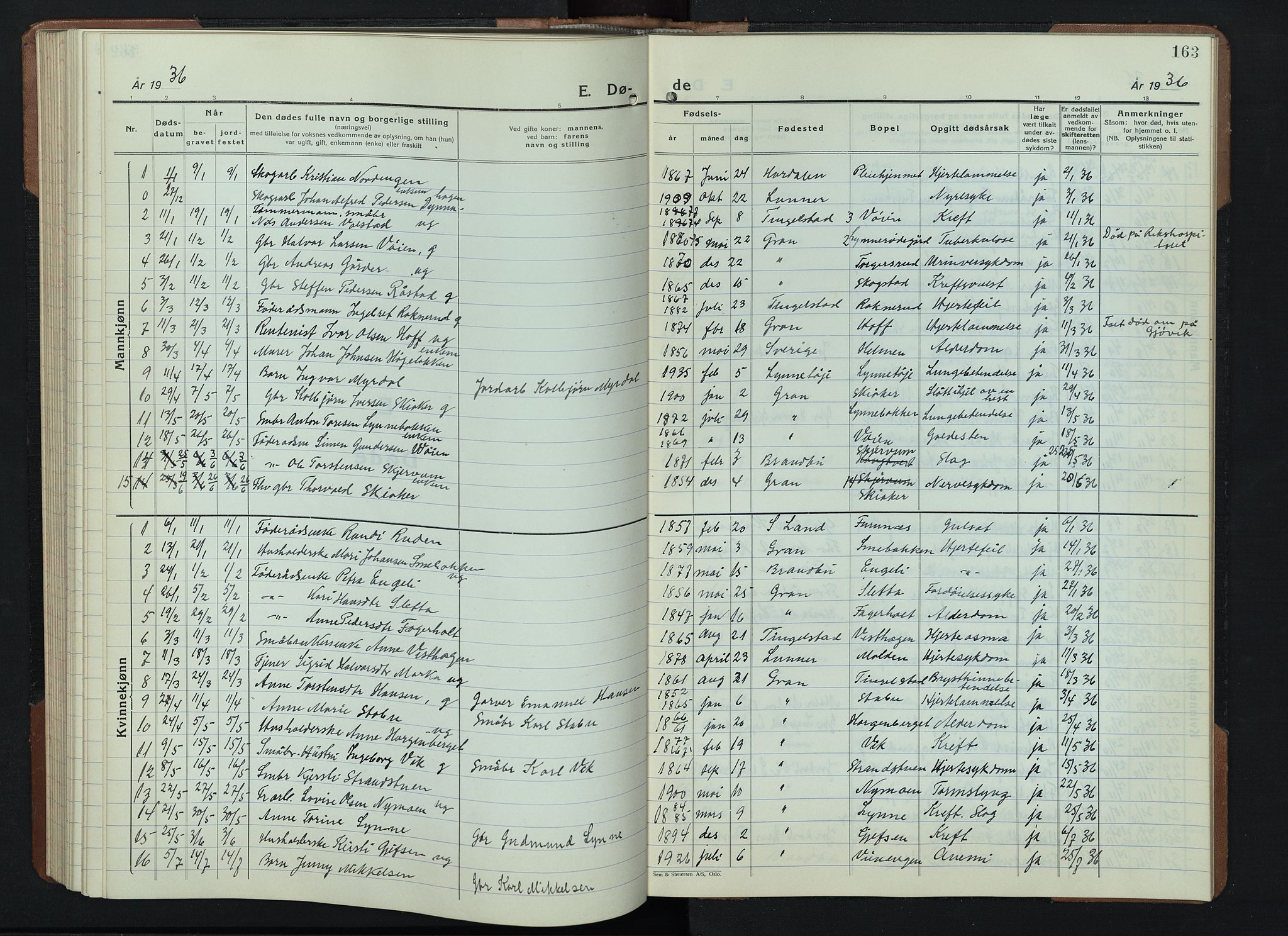 Gran prestekontor, SAH/PREST-112/H/Ha/Hab/L0009: Parish register (copy) no. 9, 1933-1950, p. 163