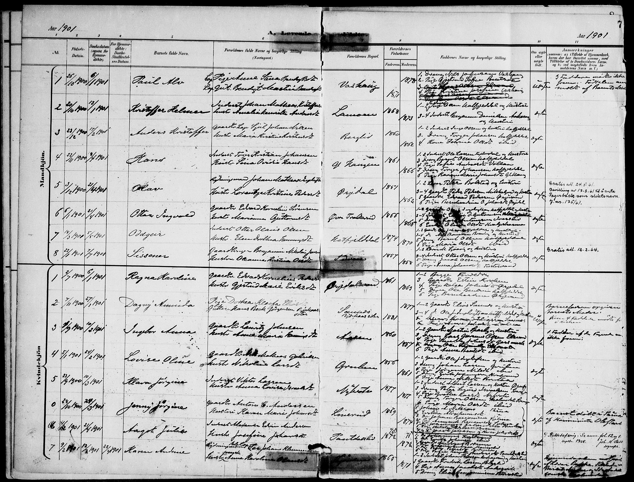 Ministerialprotokoller, klokkerbøker og fødselsregistre - Nordland, AV/SAT-A-1459/823/L0326: Parish register (official) no. 823A03, 1899-1919, p. 7