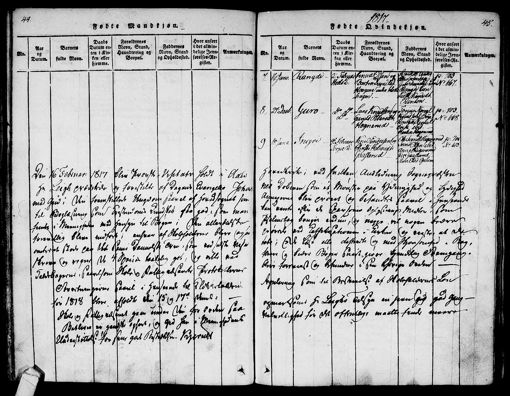 Ål kirkebøker, SAKO/A-249/F/Fa/L0004: Parish register (official) no. I 4, 1815-1825, p. 44-45