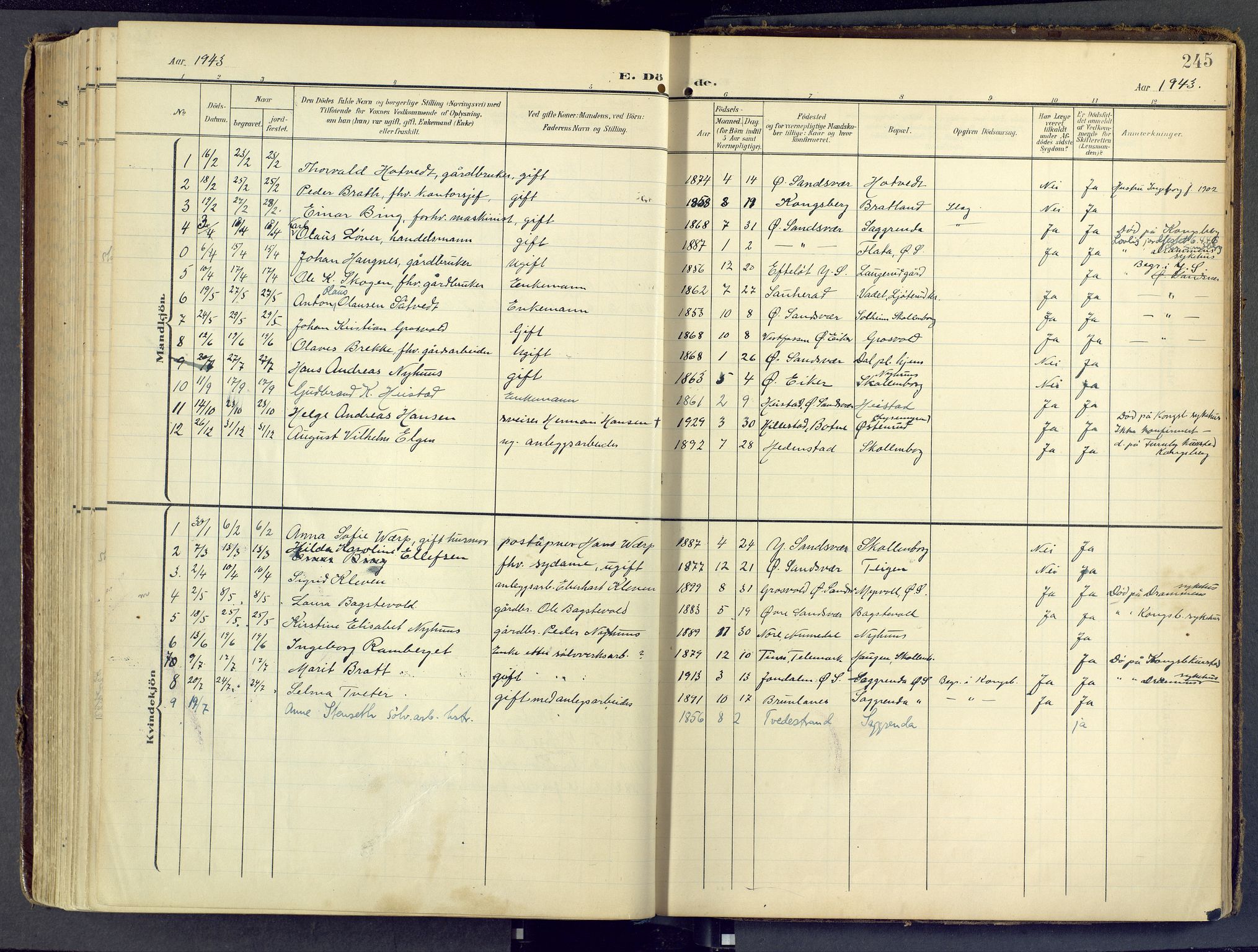 Sandsvær kirkebøker, SAKO/A-244/F/Fd/L0002: Parish register (official) no. IV 2, 1906-1943, p. 245