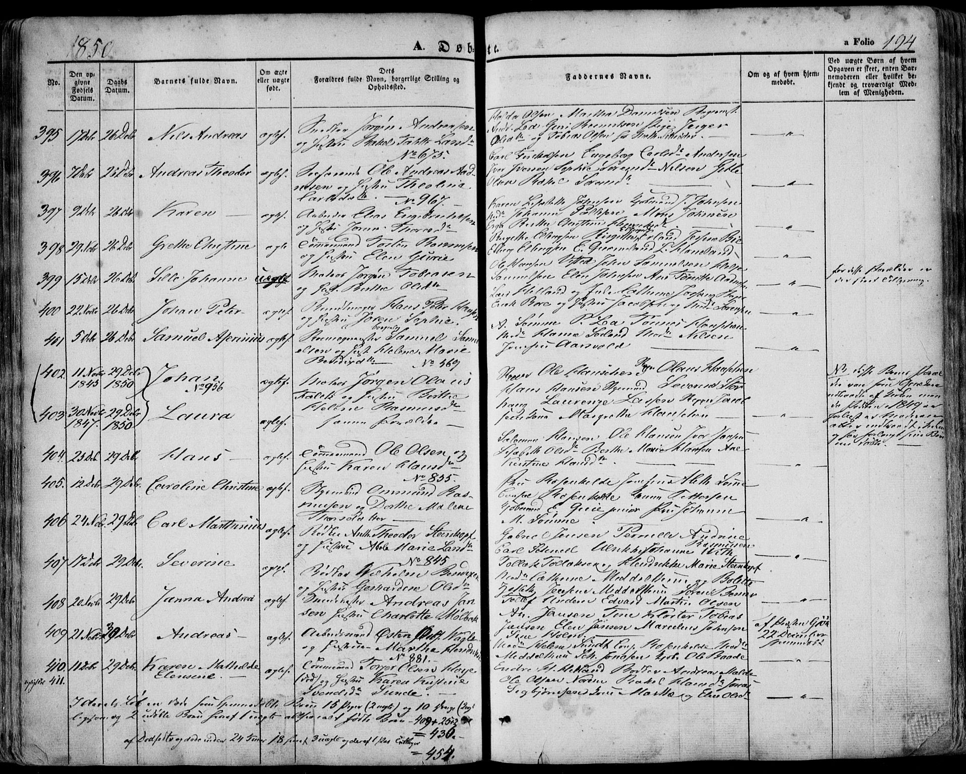 Domkirken sokneprestkontor, SAST/A-101812/001/30/30BA/L0016: Parish register (official) no. A 15, 1844-1854, p. 194