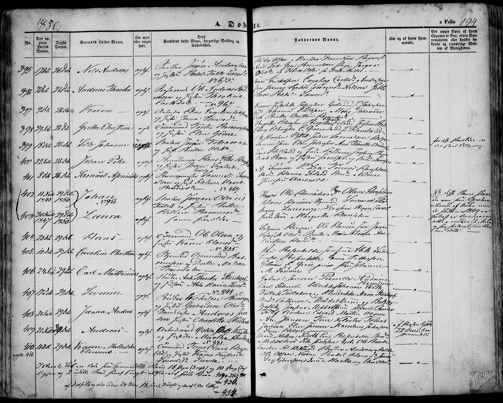 Domkirken sokneprestkontor, AV/SAST-A-101812/001/30/30BA/L0016: Parish register (official) no. A 15, 1844-1854, p. 194