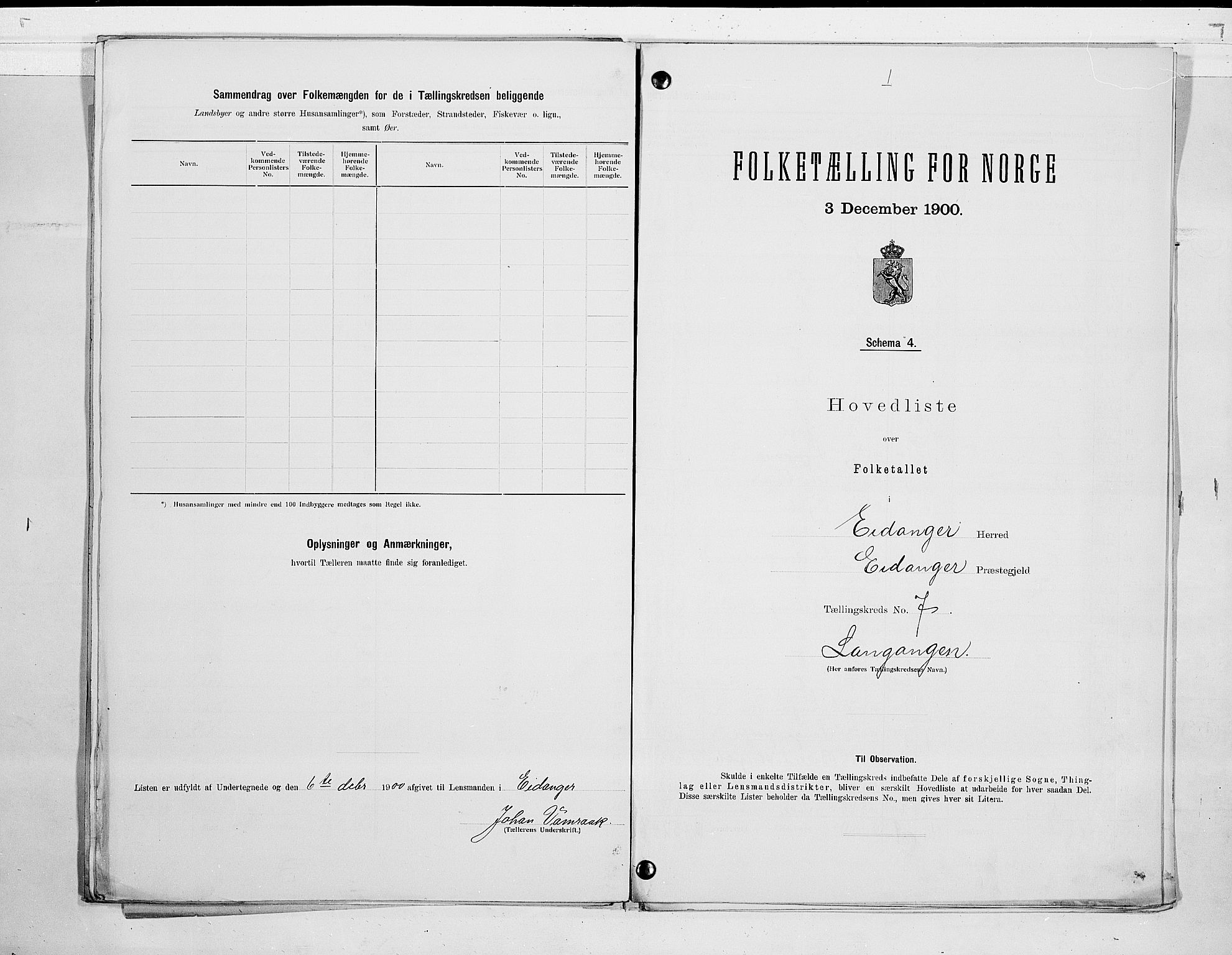 SAKO, 1900 census for Eidanger, 1900, p. 20