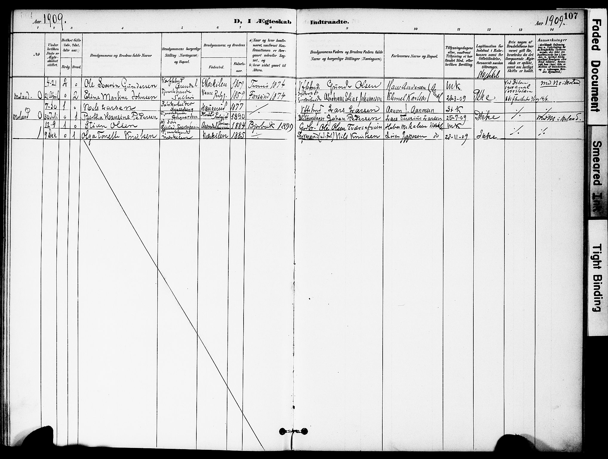 Austre Moland sokneprestkontor, AV/SAK-1111-0001/F/Fa/Fab/L0002: Parish register (official) no. A 2, 1894-1919, p. 107