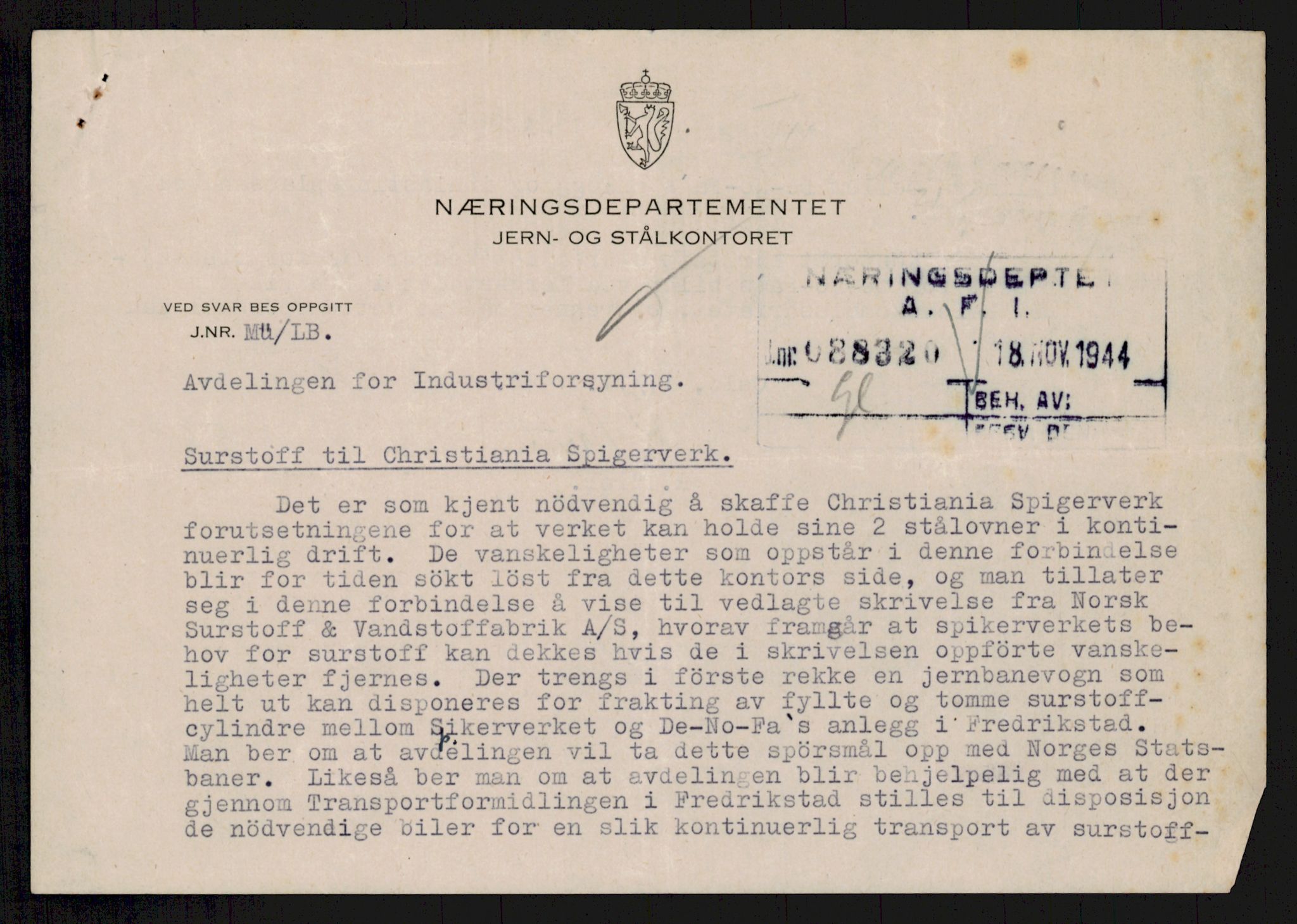 Direktoratet for industriforsyning, Sekretariatet, AV/RA-S-4153/D/Df/L0055: 9. Metallkontoret, 1940-1945, p. 65