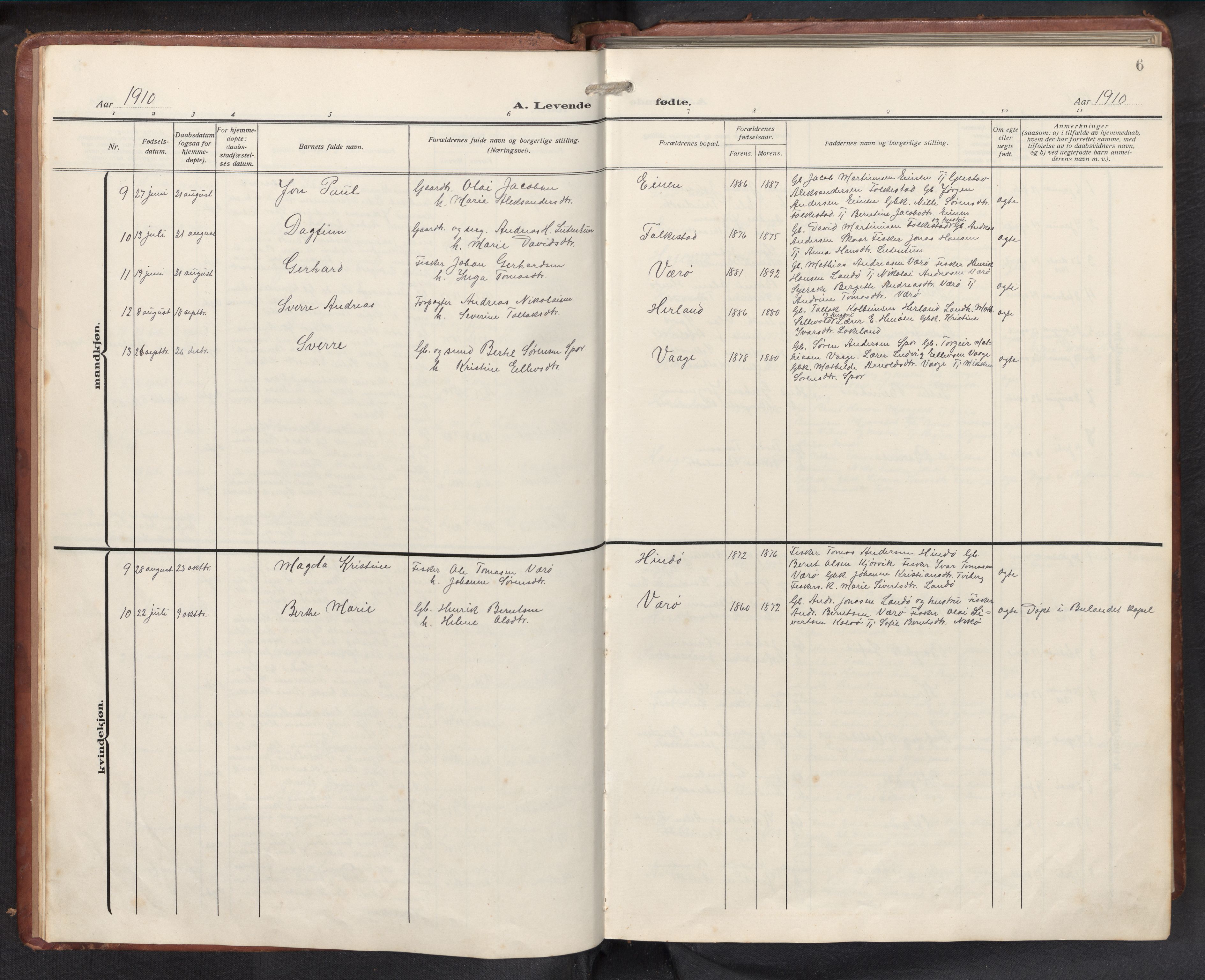 Askvoll sokneprestembete, SAB/A-79501/H/Hab/Habb/L0002: Parish register (copy) no. B 2, 1910-1947, p. 5b-6a