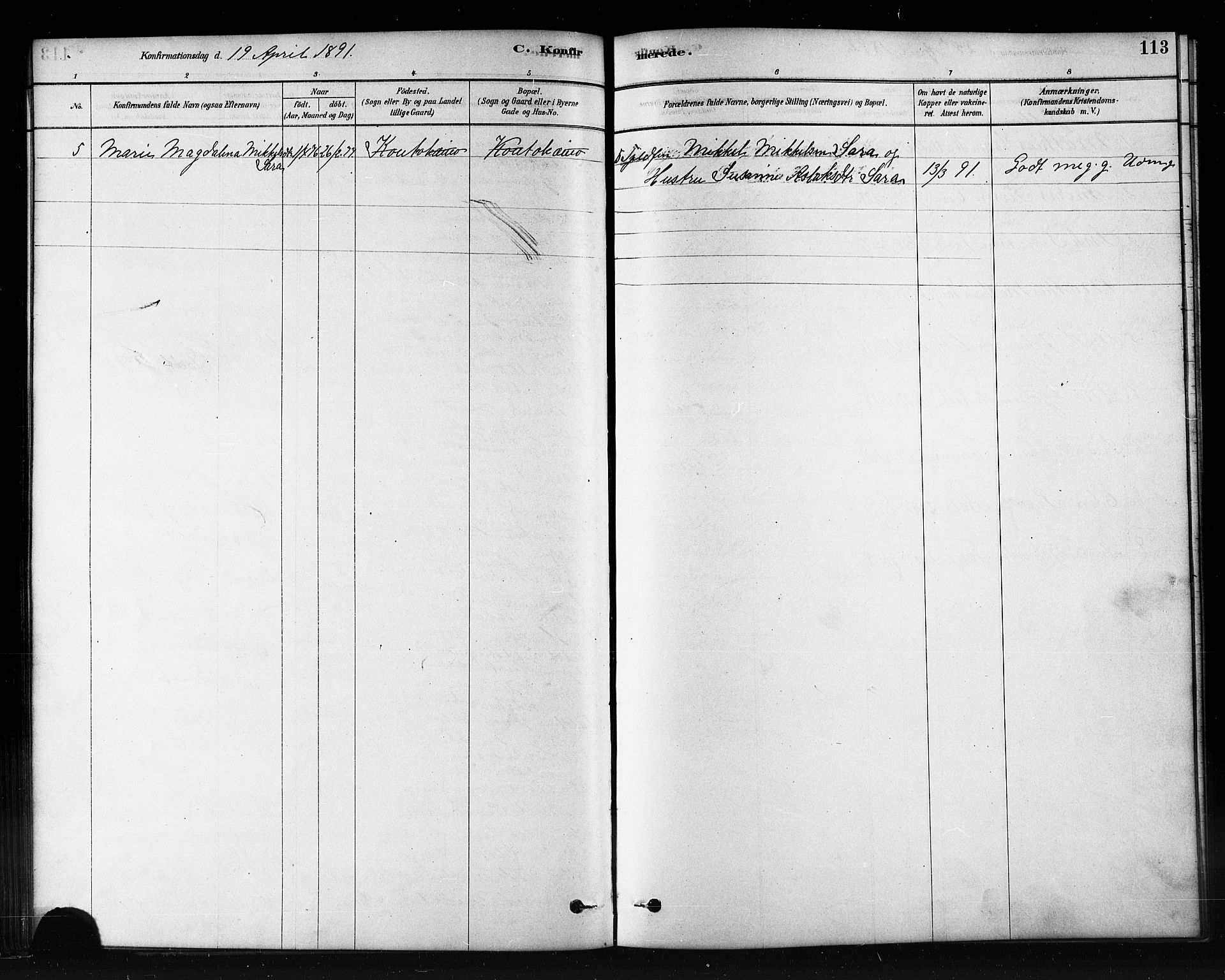 Kautokeino sokneprestembete, SATØ/S-1340/H/Hb/L0002.klokk: Parish register (copy) no. 2, 1877-1896, p. 113
