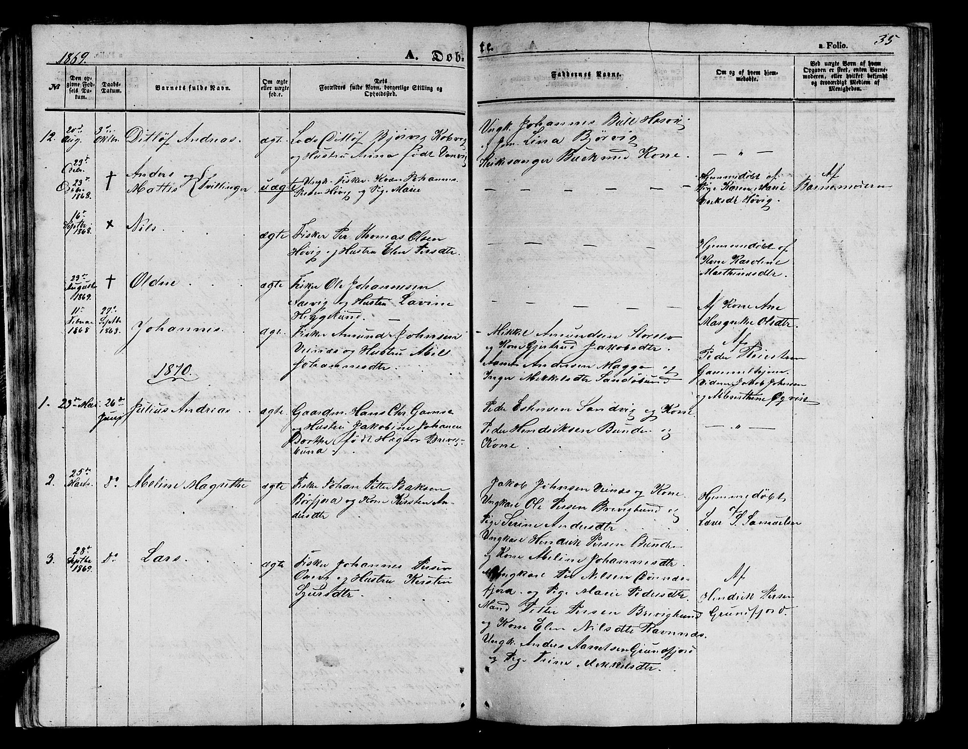 Loppa sokneprestkontor, SATØ/S-1339/H/Hb/L0003klokker: Parish register (copy) no. 3, 1853-1880, p. 35