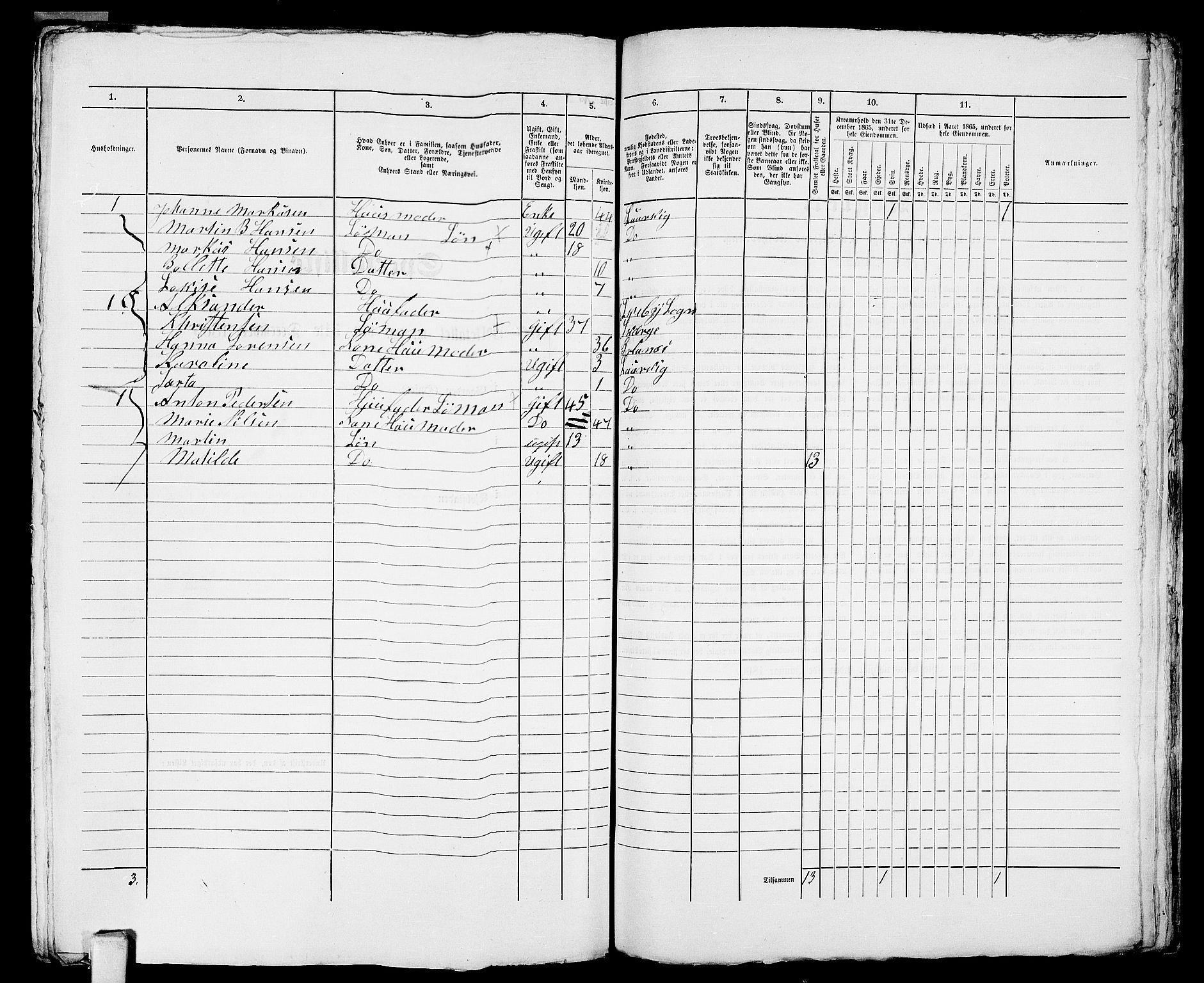 RA, 1865 census for Larvik, 1865, p. 1189