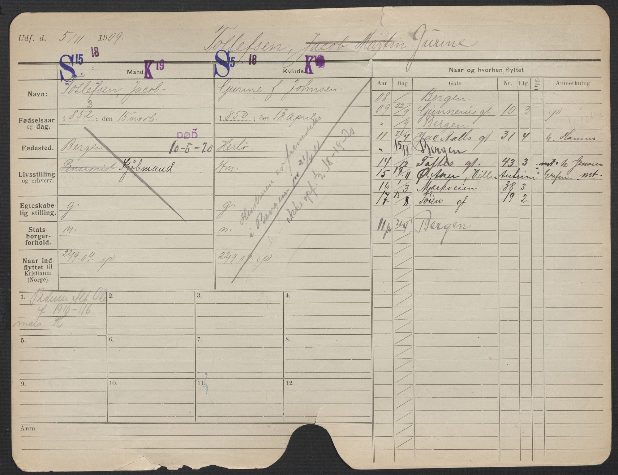 Oslo folkeregister, Registerkort, AV/SAO-A-11715/F/Fa/Fac/L0024: Kvinner, 1906-1914, p. 1148a