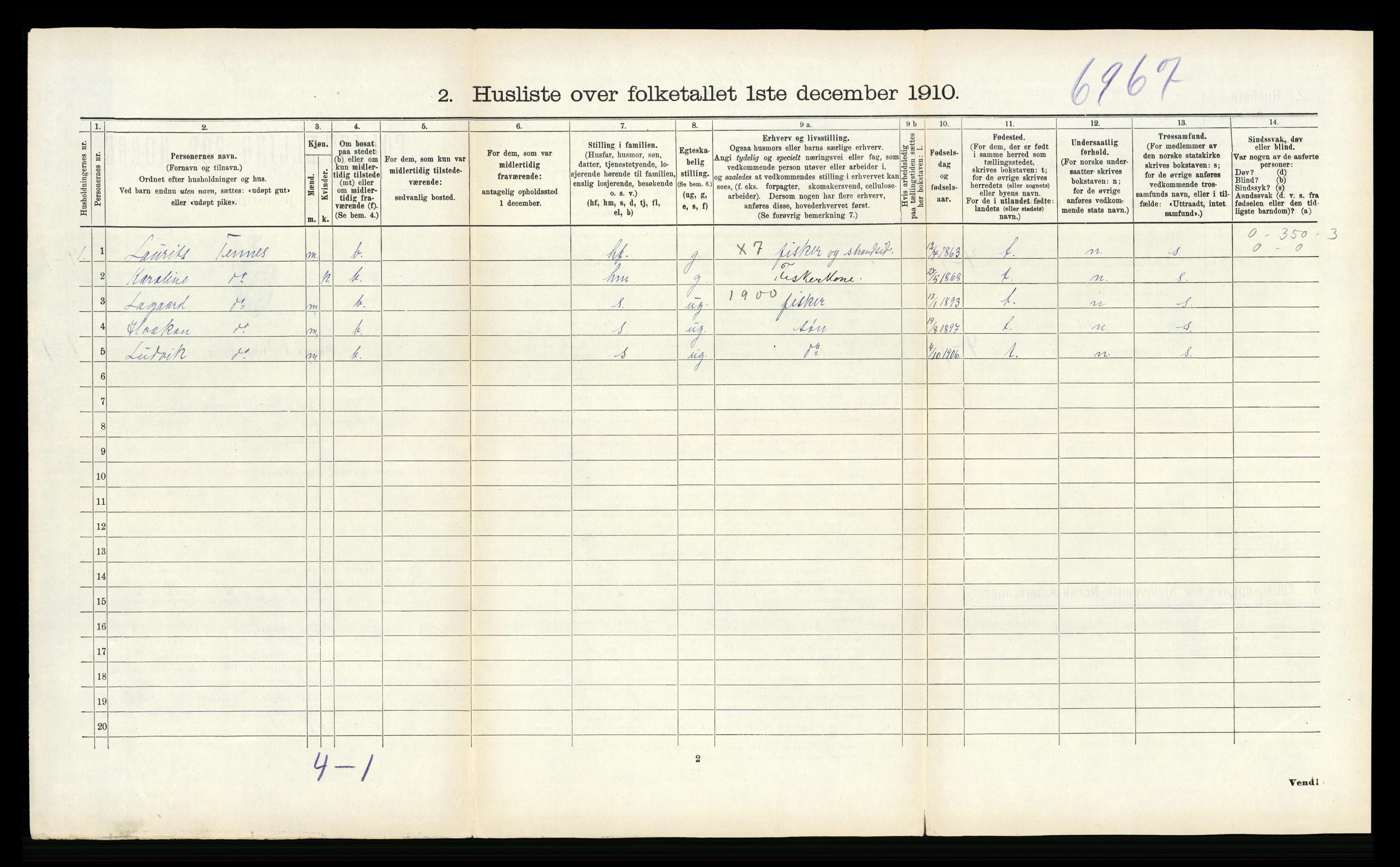 RA, 1910 census for Flakstad, 1910, p. 271