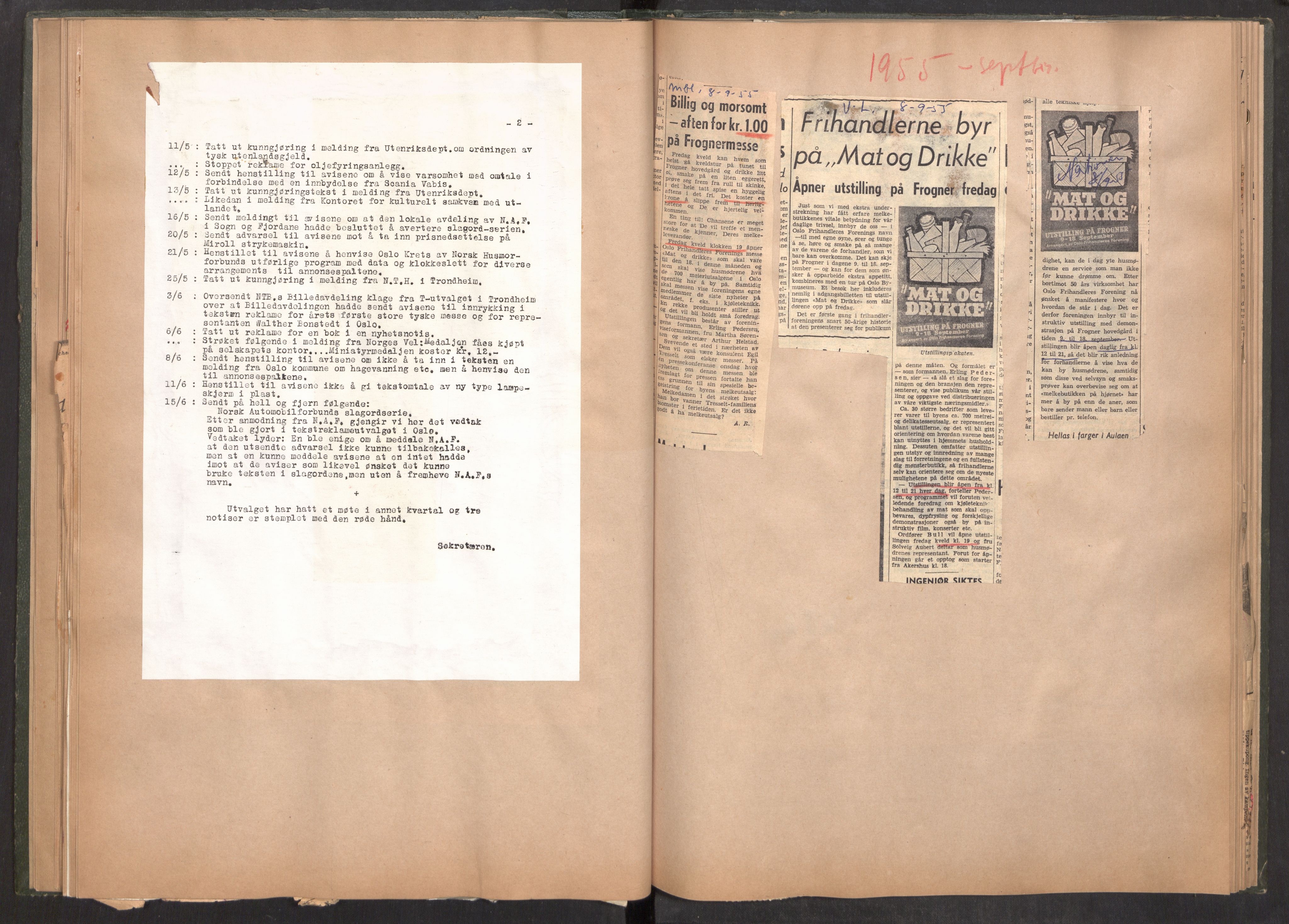 Tekstreklameutvalget, AV/RA-PA-0854/A/Aa/L0005: Kvartalsrapporter om virksomheten, 1952-1960