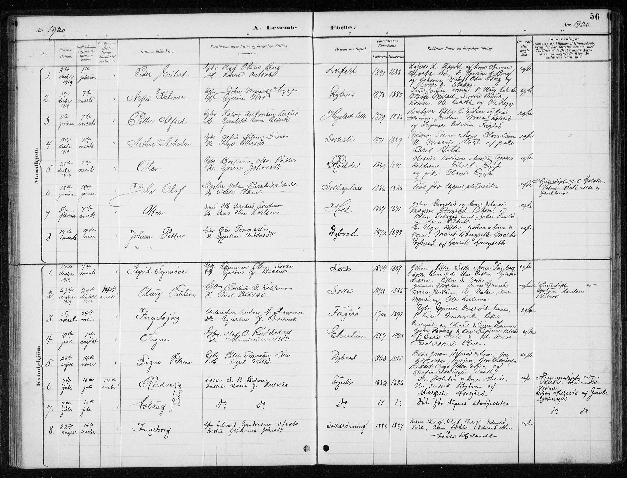 Ministerialprotokoller, klokkerbøker og fødselsregistre - Nord-Trøndelag, SAT/A-1458/710/L0096: Parish register (copy) no. 710C01, 1892-1925, p. 56