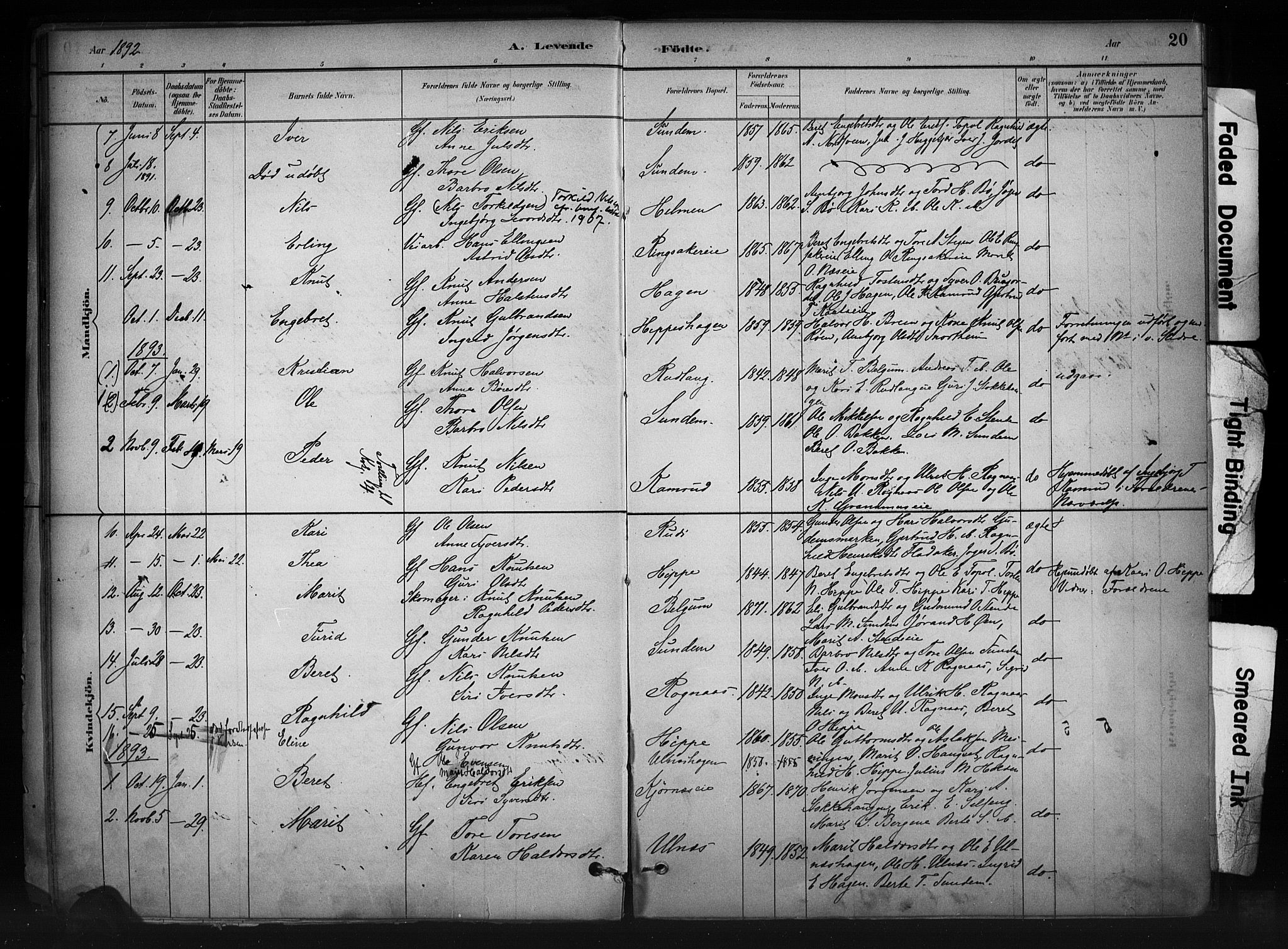 Nord-Aurdal prestekontor, AV/SAH-PREST-132/H/Ha/Haa/L0011: Parish register (official) no. 11, 1883-1896, p. 20